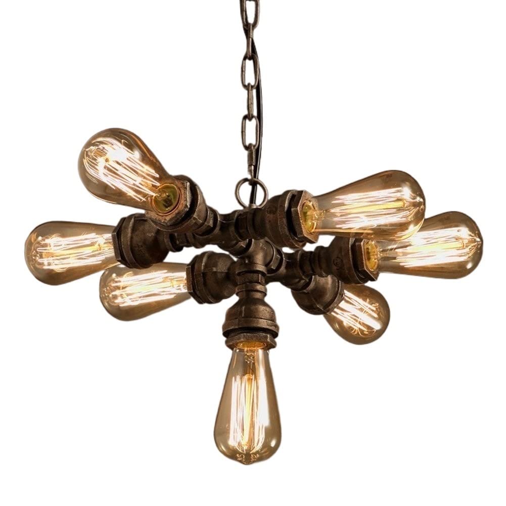 7-Light Industrial Vintage Pendant Lamp - Retro Steampunk Rustic Water Pipe Chandelier - Metal Iron Ceiling Light for Kitchen, Farmhouse, Cafe, Pub & Restaurant Decor - Perfect for Dining Areas, Bars and Commercial Spaces