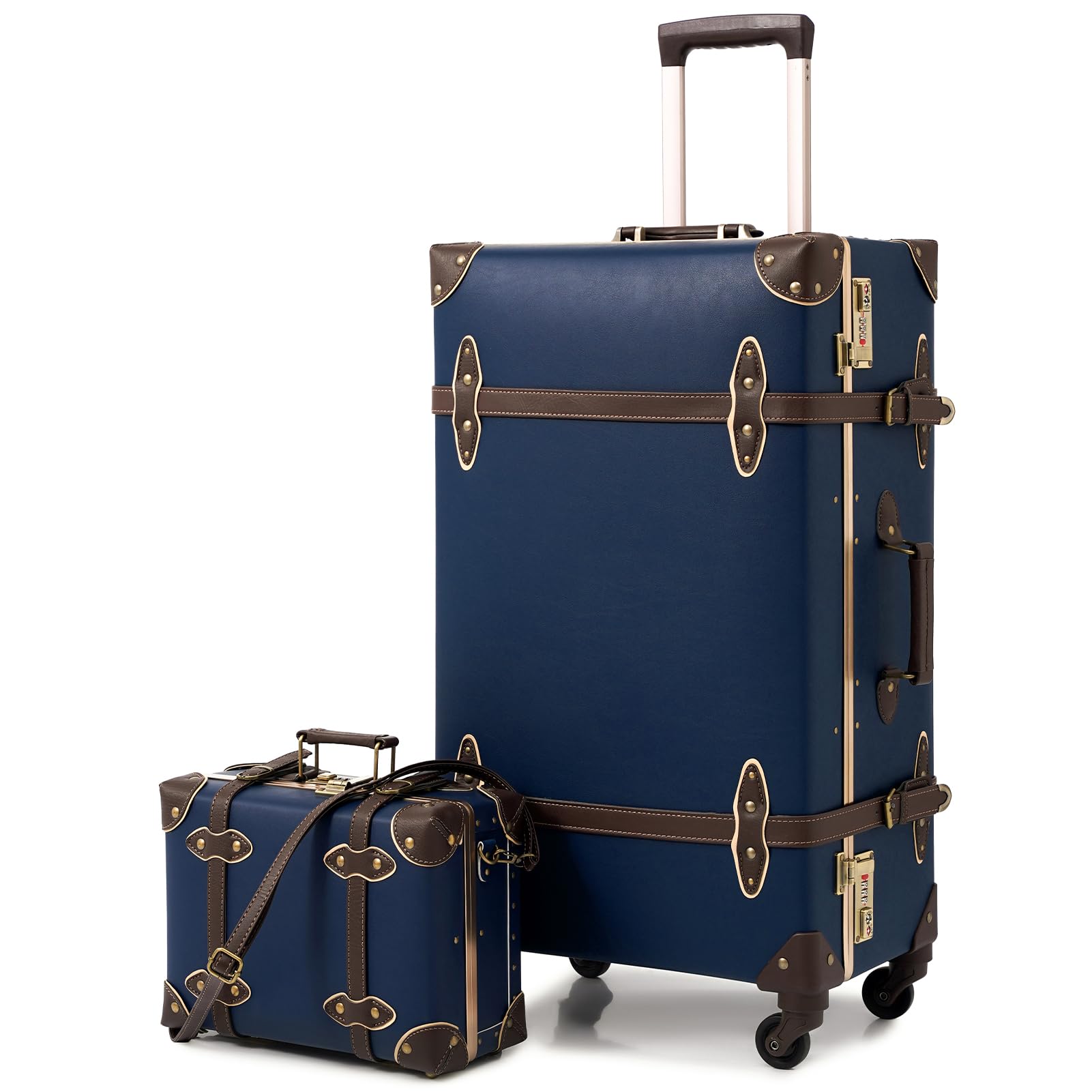 Vintage Leather Suitcase Set for Women - 2 Piece Retro Luggage with Spinner Wheels & Beauty Case, 20