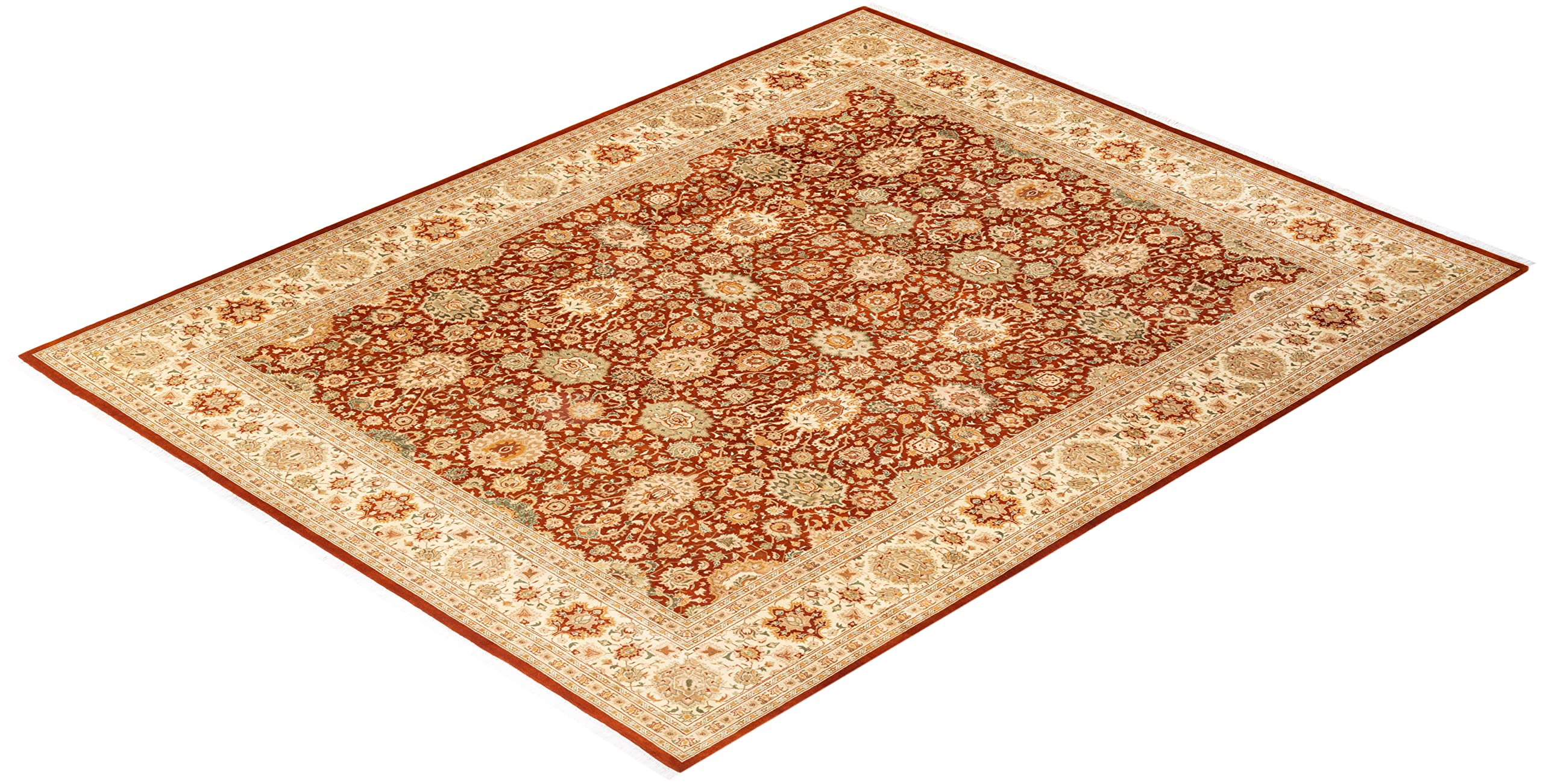 Handmade Traditional Oriental Mogul Red Wool Area Rug 8x10 - One of a Kind Hand Knotted Solo Rugs for Living Room, Bedroom & Home Decor
