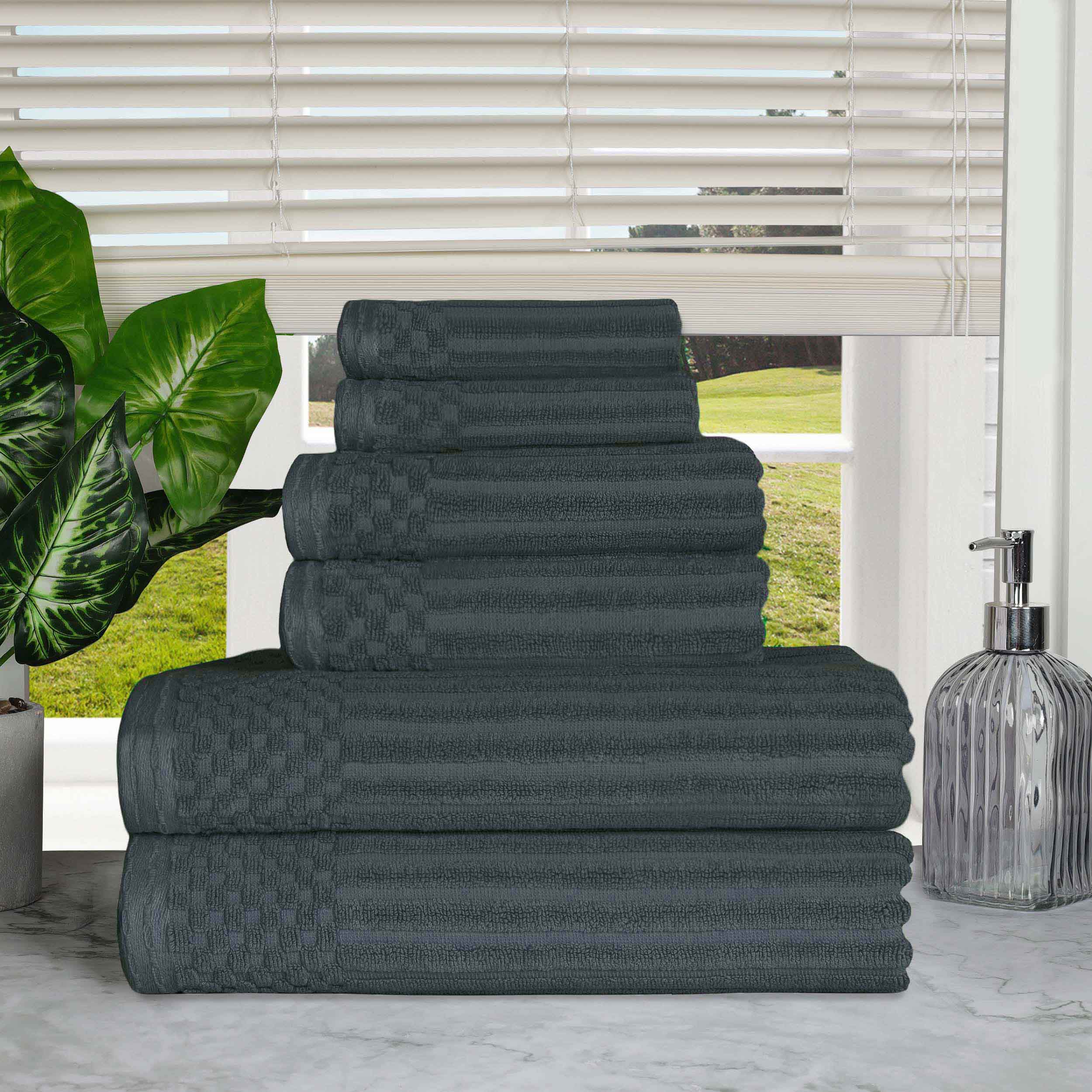 Premium 6-Piece Cotton Ribbed Textured Towel Set - Medium Weight, Soft & Absorbent Bath Towels for Spa, Gym, and Everyday Use