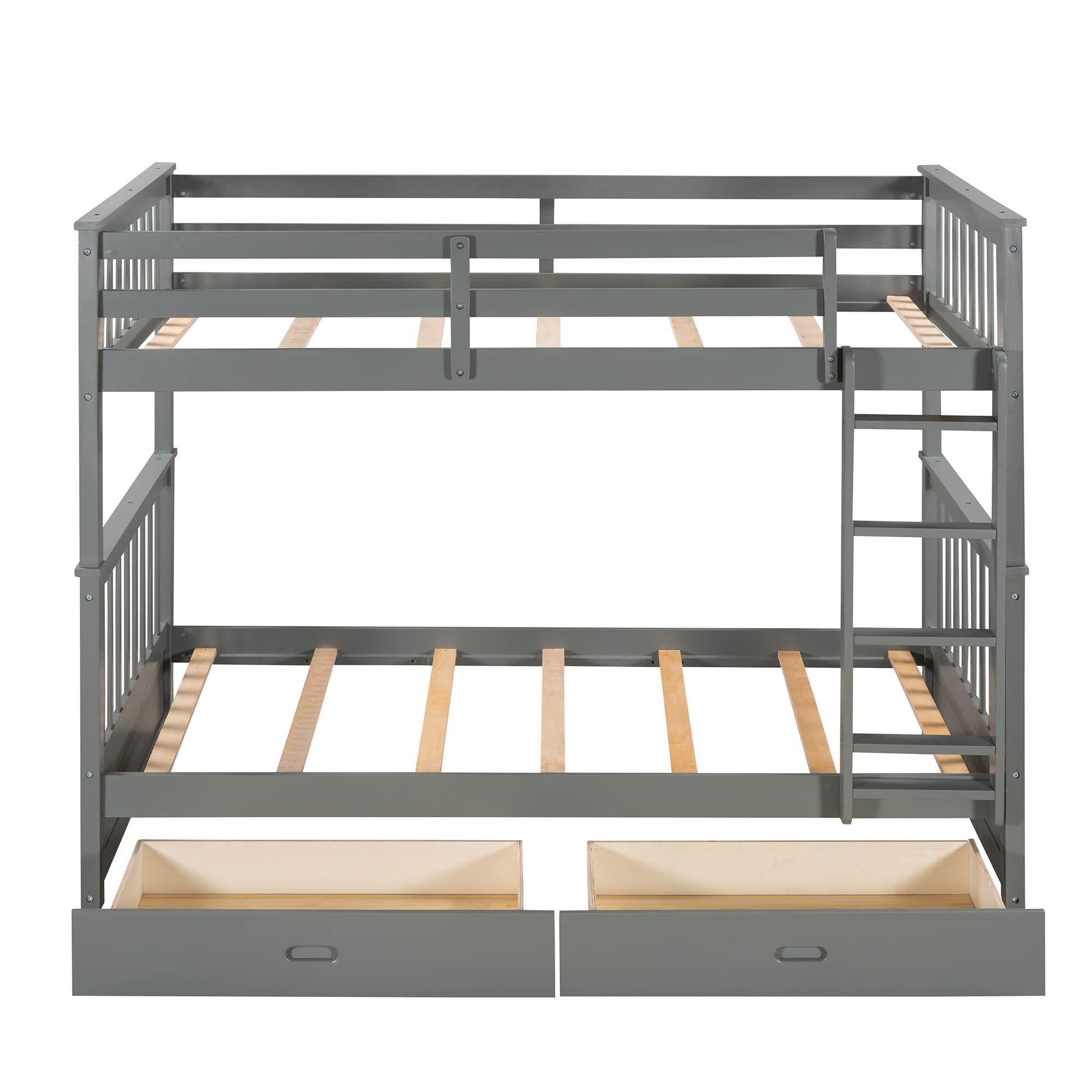 P PURLOVE Twin Over Twin Bunk Bed with 2 Storage Drawers, Solid Wood Bunk Bed Frame with Ladder, Convertible to 2 Separate Twin Beds for Teens, Kids, Boys & Girls - No Box Spring Needed (Gray) | Space-Saving Solution for Small Bedrooms, Dorm Rooms & Shared Kids' Rooms