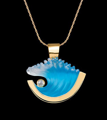 14K Yellow Gold Diamond Wave Pendant Necklace for Women - Elegant Layered Jewelry for Everyday Wear & Special Occasions