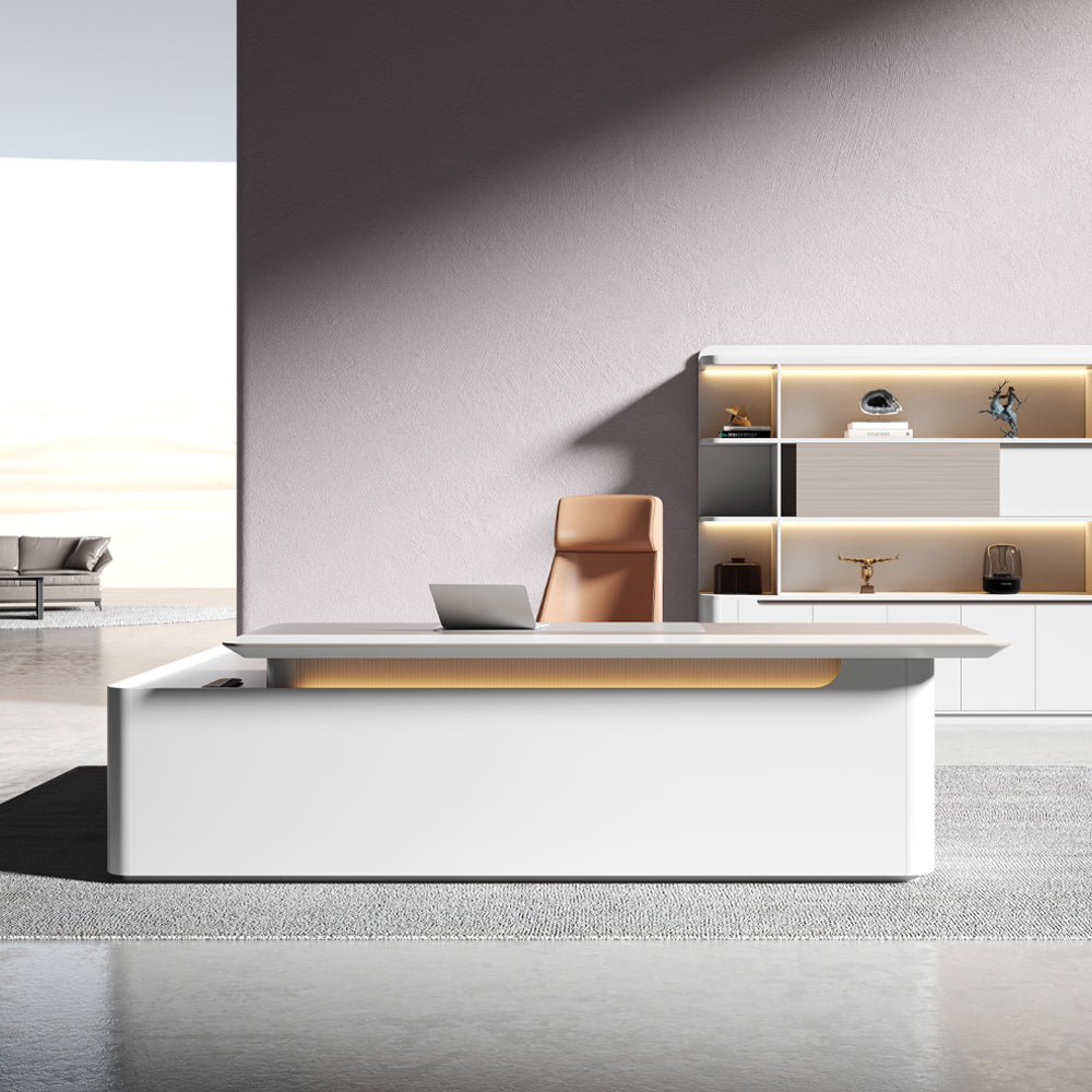 LUSH Executive Desk Right Return 240cm White & Taupe - Premium Office Furniture for Home & Business Workspaces