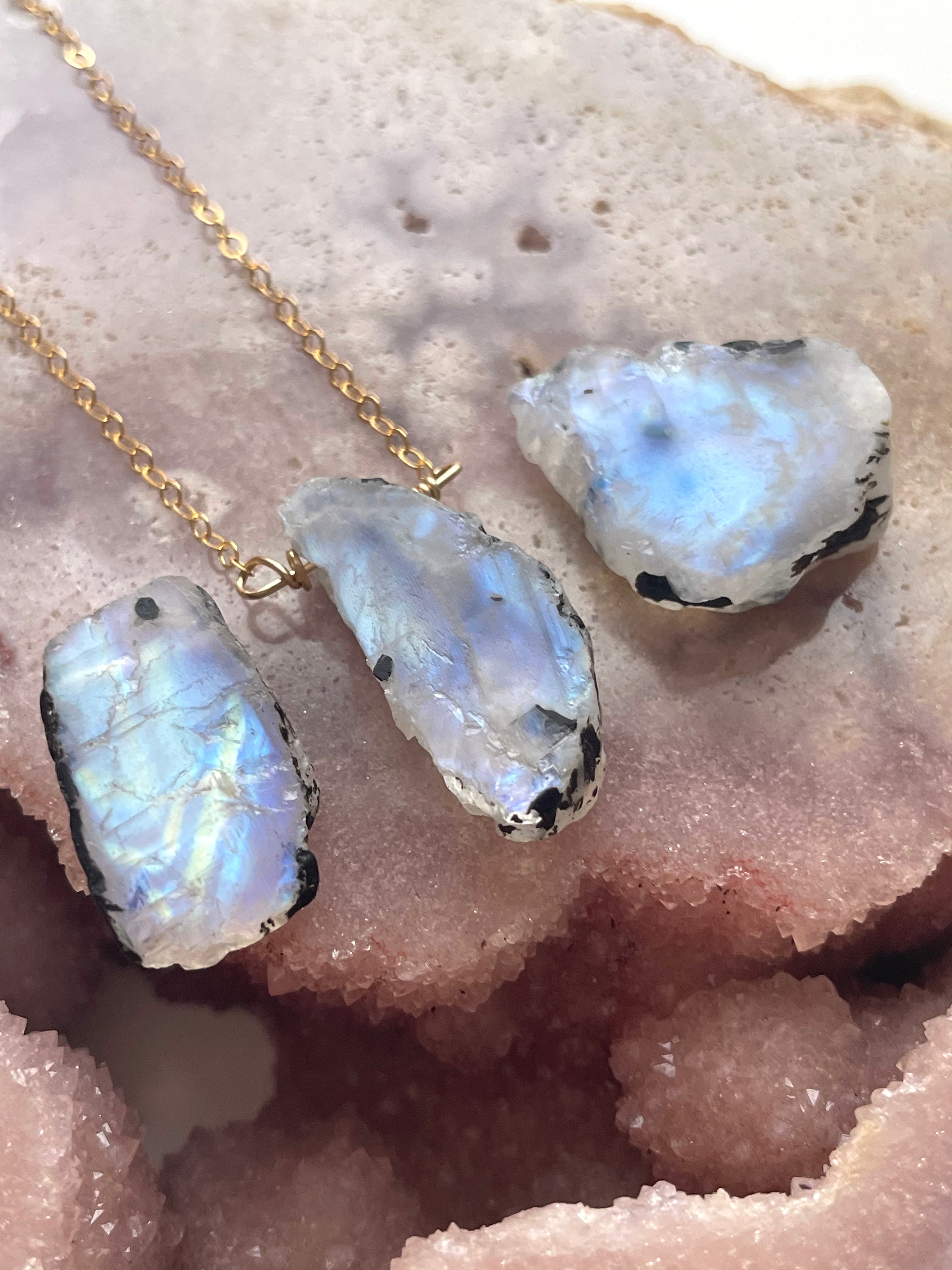 Natural Raw Moonstone Pendant Necklace - Sterling Silver or 14k Gold Filled Chain - Boho Jewelry for Women, Healing Crystal Gift for Meditation & Spiritual Energy