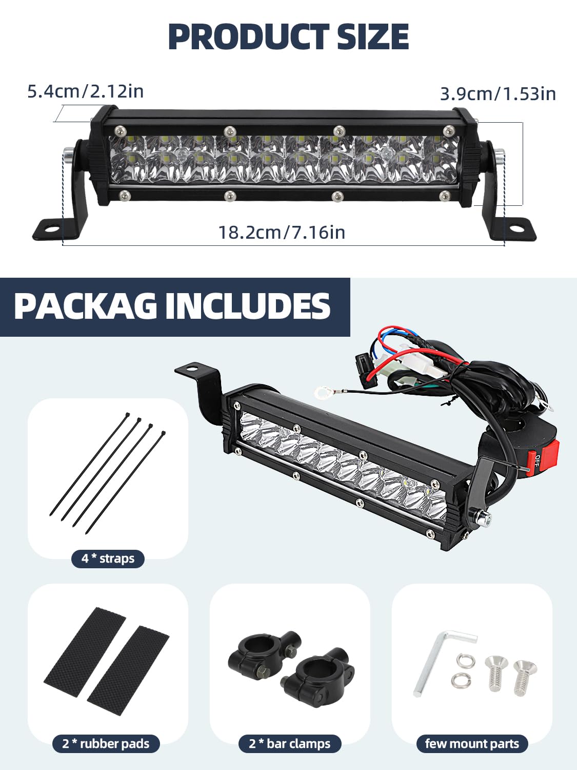 60W 2500LM Universal Dirt Bike Light Bar - Plug & Play Motorcycle Headlight for CRF110 KLX140 KLX110 TTR110 (Fits Most 7/8
