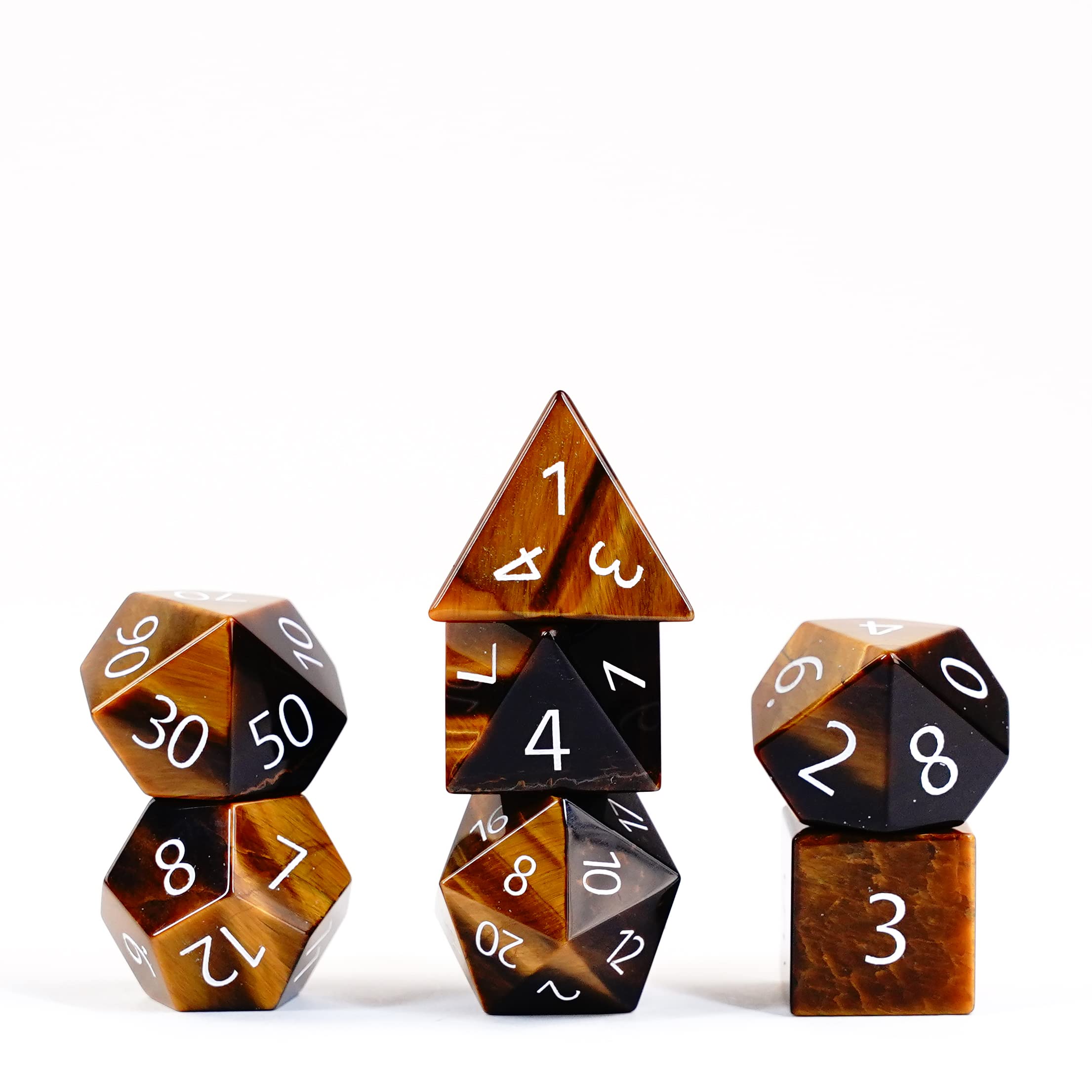 FanRoll 16mm Stone Polyhedral DND Dice Set - Handcrafted Tiger's Eye Gemstone Dice for Dungeons & Dragons RPG | Perfect for Tabletop Gaming, D&D Campaigns & Collector Displays