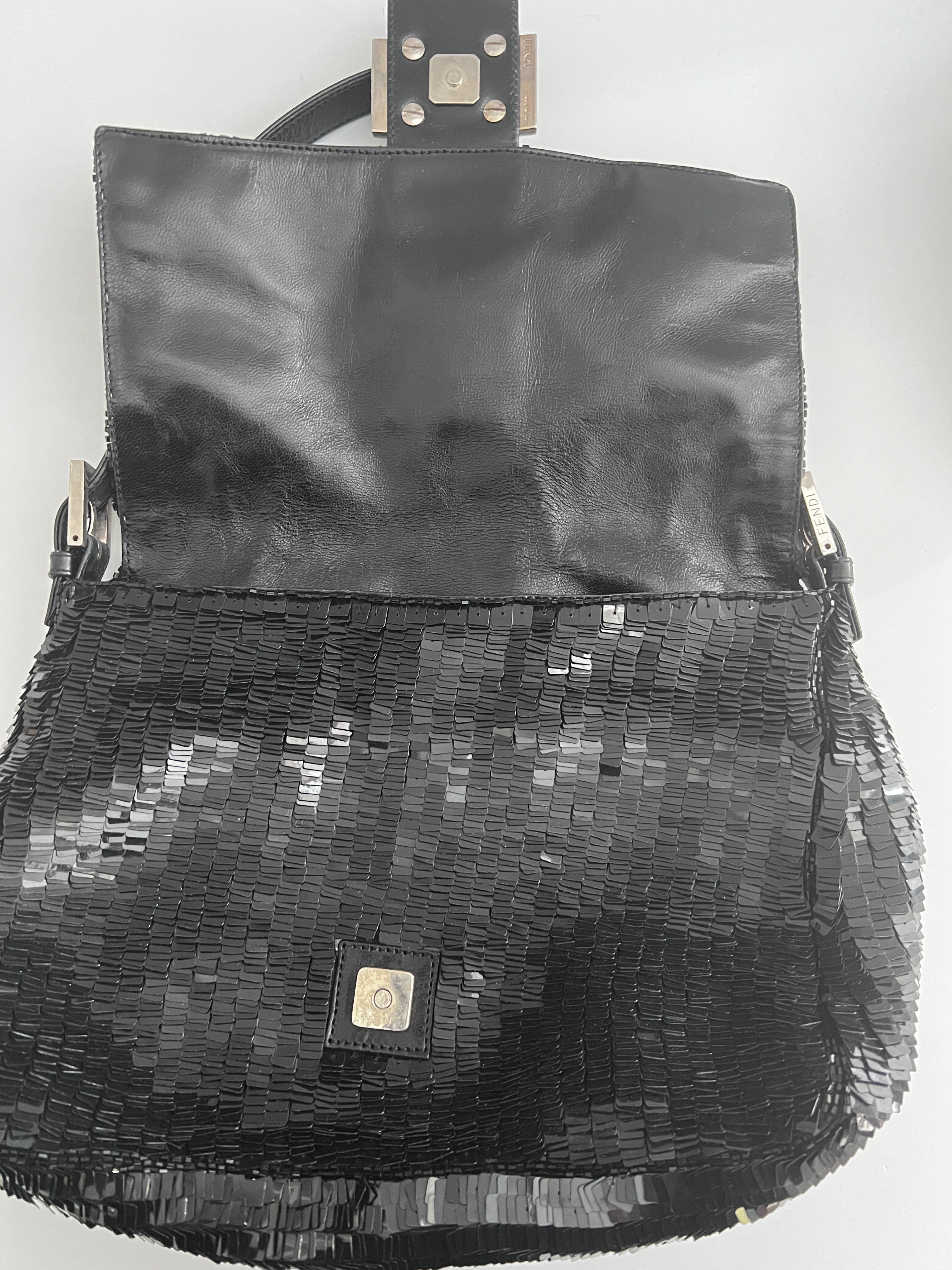 Fendi Black Sequin Mamma Baguette Handbag - Luxury Designer Shoulder Bag for Women | Perfect for Evening Parties, Weddings & Special Occasions