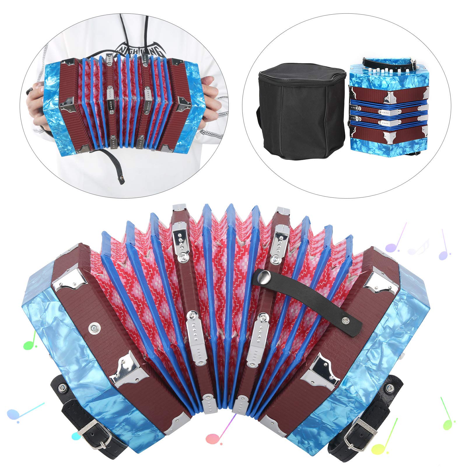Professional Sky Blue Concertina Accordion - Portable Hand Piano for Adults, Students & Beginners | Perfect for Performances, Practice & Music Lessons