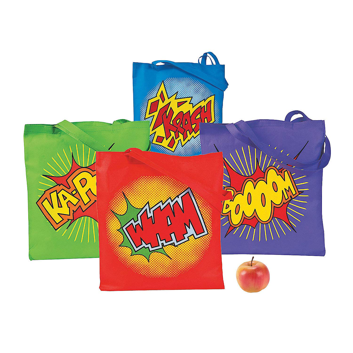 Fun Express Superhero Reusable Totes - 12 Pack Eco-Friendly Shopping Bags for Kids, VBS Vacation Bible School Supplies, Superhero Party Decorations & Church Events