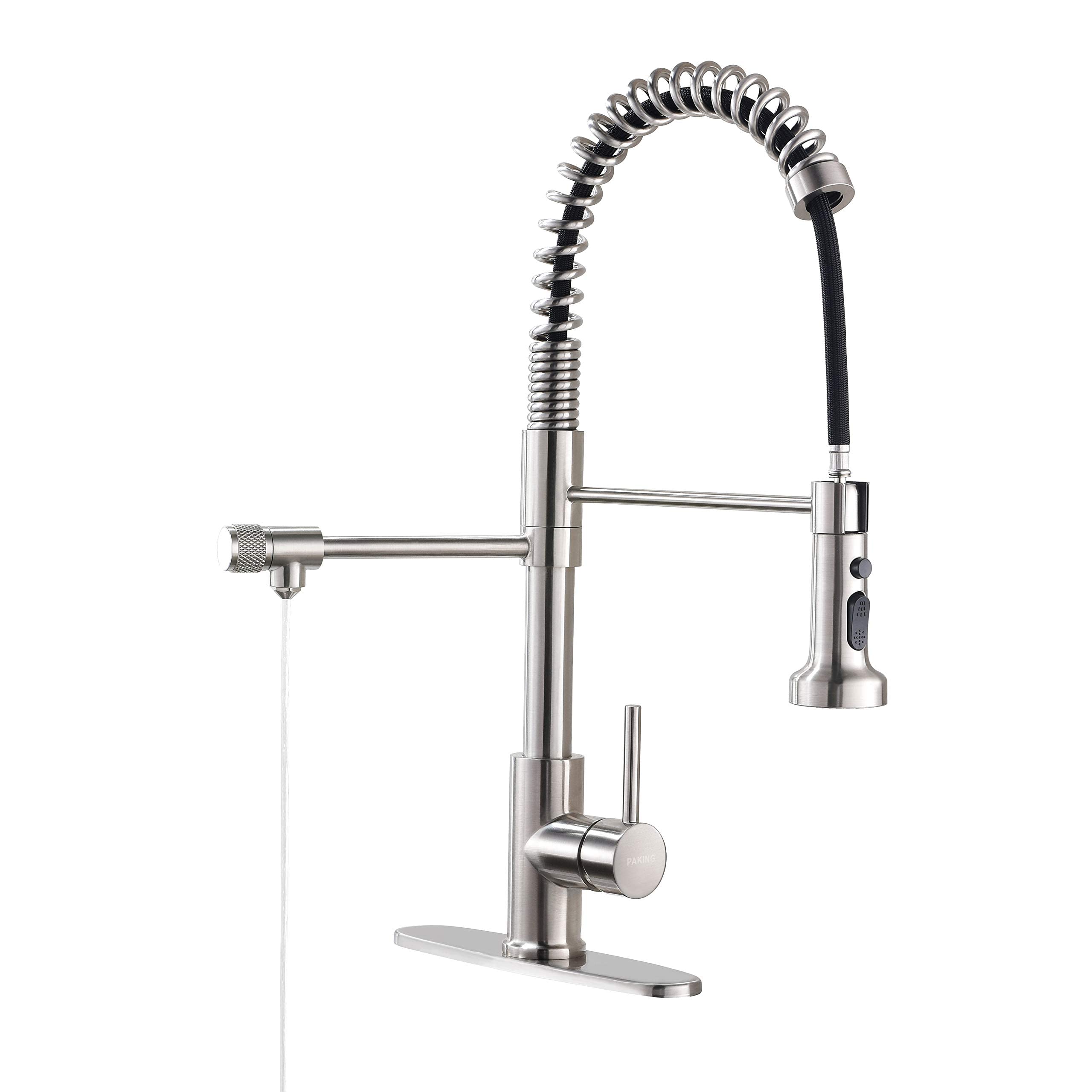 Premium Pull-Down Kitchen Faucet with Water Filtration - Brushed Nickel & Stainless Steel Drinking Water Faucet (Model PB1017) for Modern Homes, Restaurants & Coffee Bars