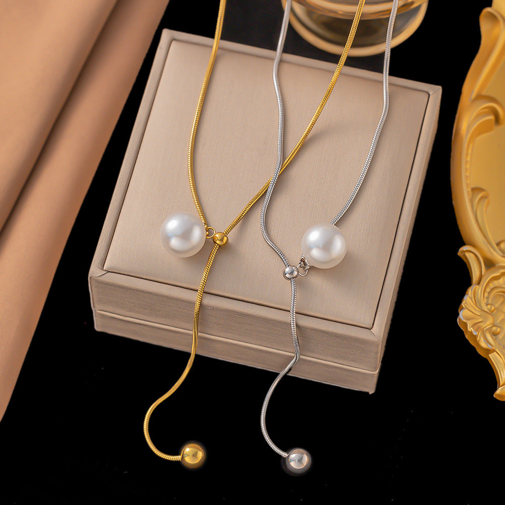 Elegant Pearl Slider Lariat Chain Necklace for Women - Minimalist Dainty Layering Jewelry | Perfect for Date Night, Office Wear & Special Occasions