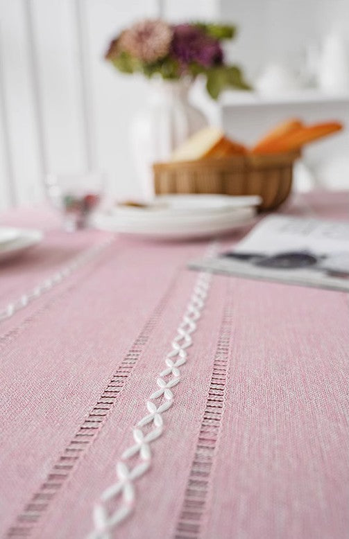 Modern Pink Rectangular Tablecloth - Cotton Linen Blend Kitchen Table Cover for Oval & Rectangle Tables - Farmhouse Dining Room Decor for Everyday Use & Special Occasions