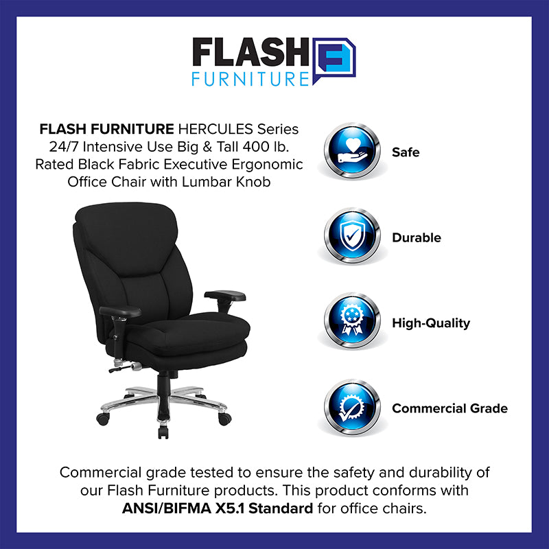 FLASH HERCULES Series Heavy Duty Executive Office Chair - 400 lb Weight Capacity, Ergonomic Design with Lumbar Support, Big & Tall Adjustable Chair for All-Day Comfort - Perfect for Home Office, Gaming, and Professional Workspaces