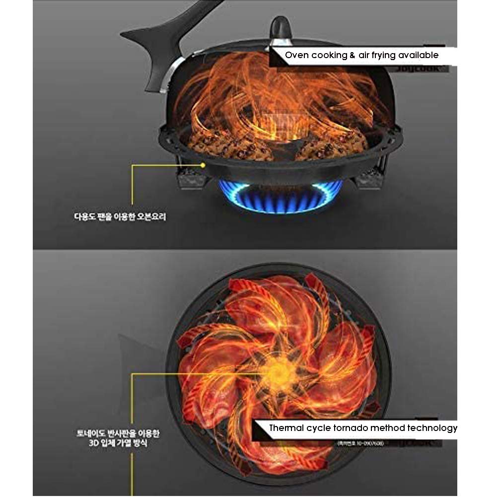 Joycook 13-inch Smokeless BBQ Grill Pan for Gas Stove - Wide Direct Flame Fire Oven for Meat, Fish, Chicken - Korean Style Kitchen Grill - Perfect for Indoor/Outdoor Cooking, Camping & Backyard BBQs (Red)