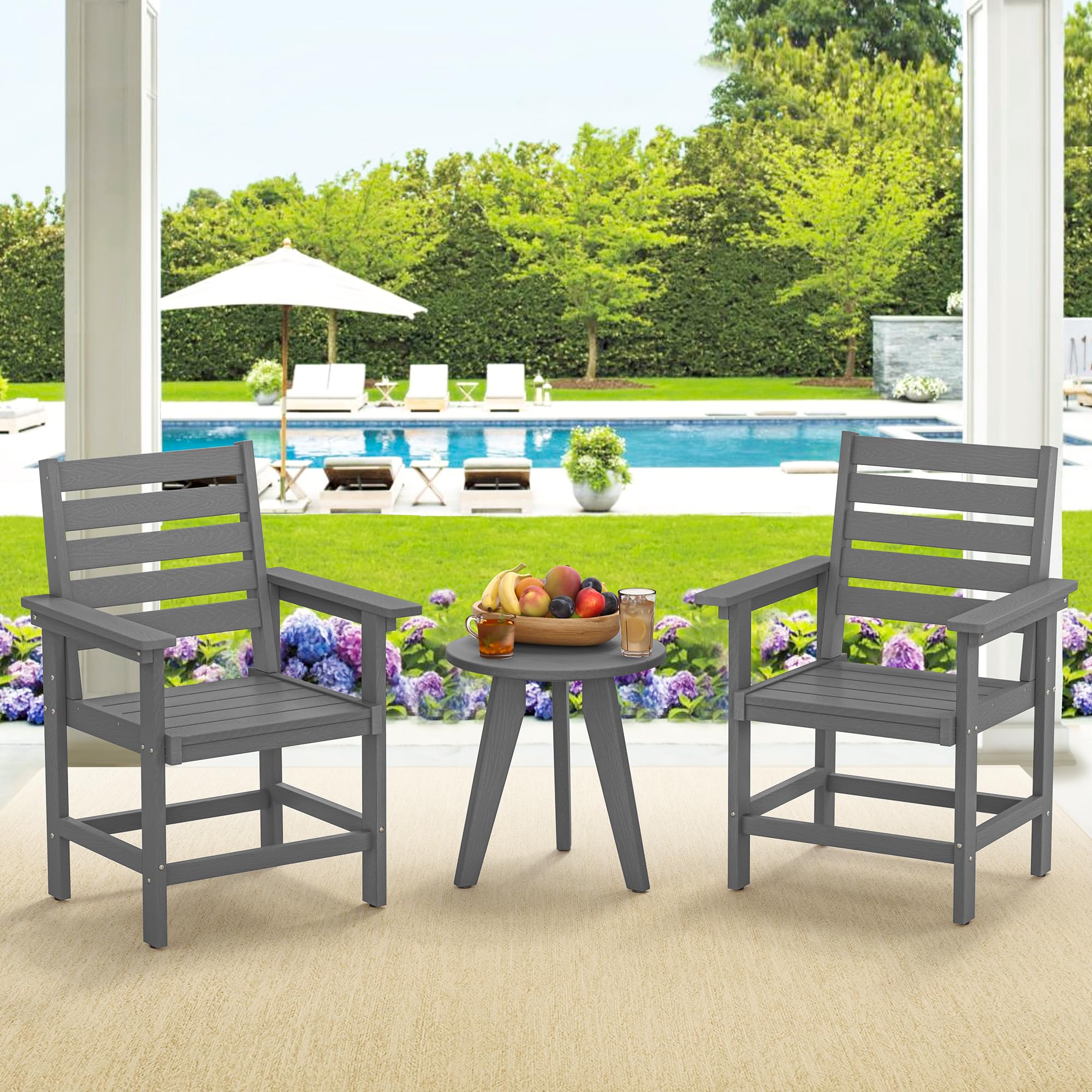 2-Pack HDPE Weather-Resistant Outdoor Dining Chairs with Armrests - Heavy Duty Patio Chairs for Backyard, Deck, Porch & Balcony - 18