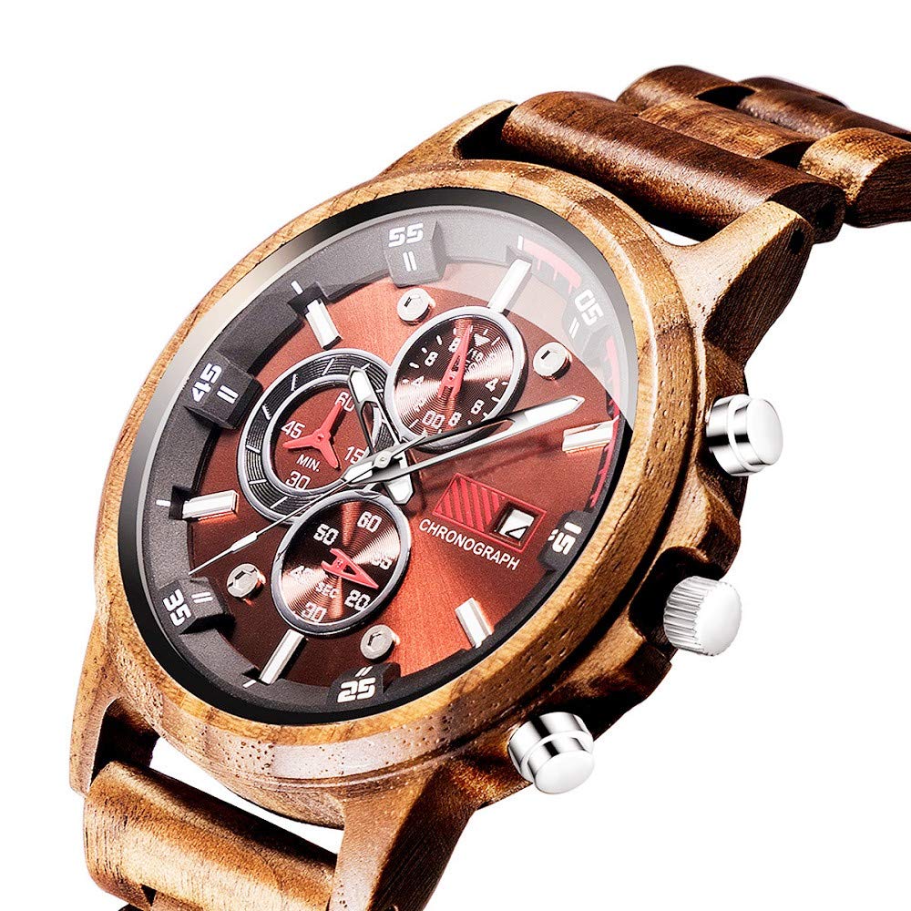 WASTIME Wooden Watch for Men & Women - Stylish Chronograph Military Casual Calendar Wooden Watch with Date Display | Perfect for Outdoor, Office & Everyday Wear