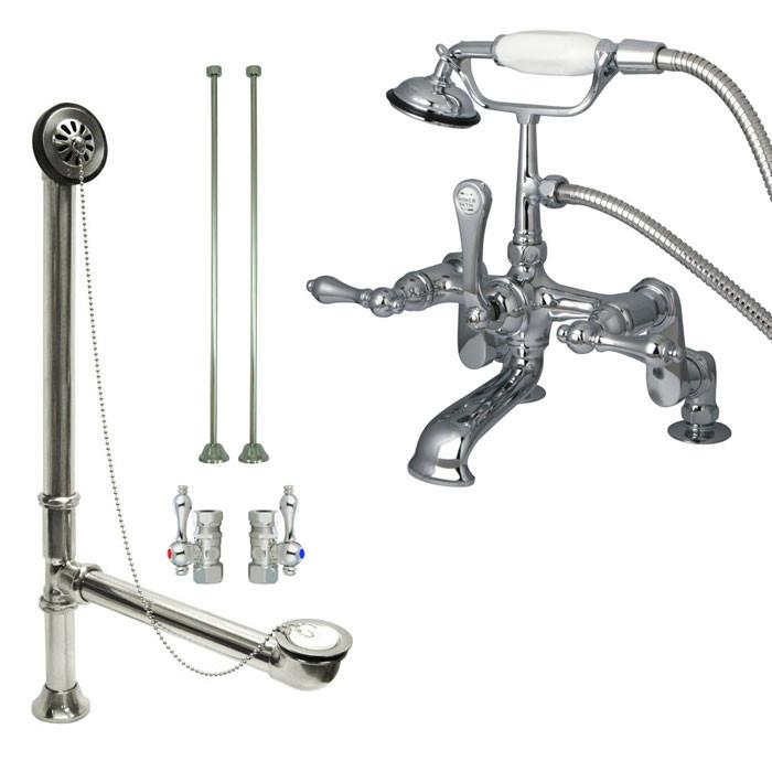 Chrome Deck Mount Clawfoot Bathtub Faucet with Hand Shower - Vintage Style Bathroom Fixture for Classic & Modern Homes - Perfect for Spa-Like Relaxation and Luxurious Bathing Experience
