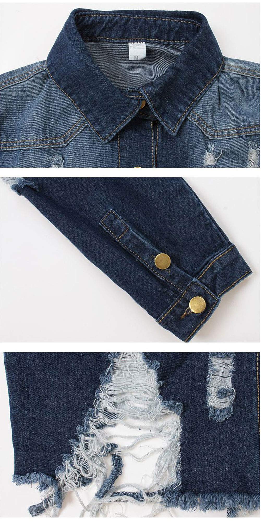 CHARTOU Women's Distressed Ripped Raw Hem Denim Shirt Jacket - Vintage Boho Button Down Top for Casual Outfits & Music Festivals