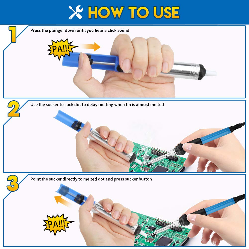 Teenitor Desoldering Pump - 3pcs Solder Sucker Vacuum Tool Kit for Electronics Repair, PCB Work, and DIY Soldering Projects | Efficient Solder Removal for Circuit Boards, Wires, and Components