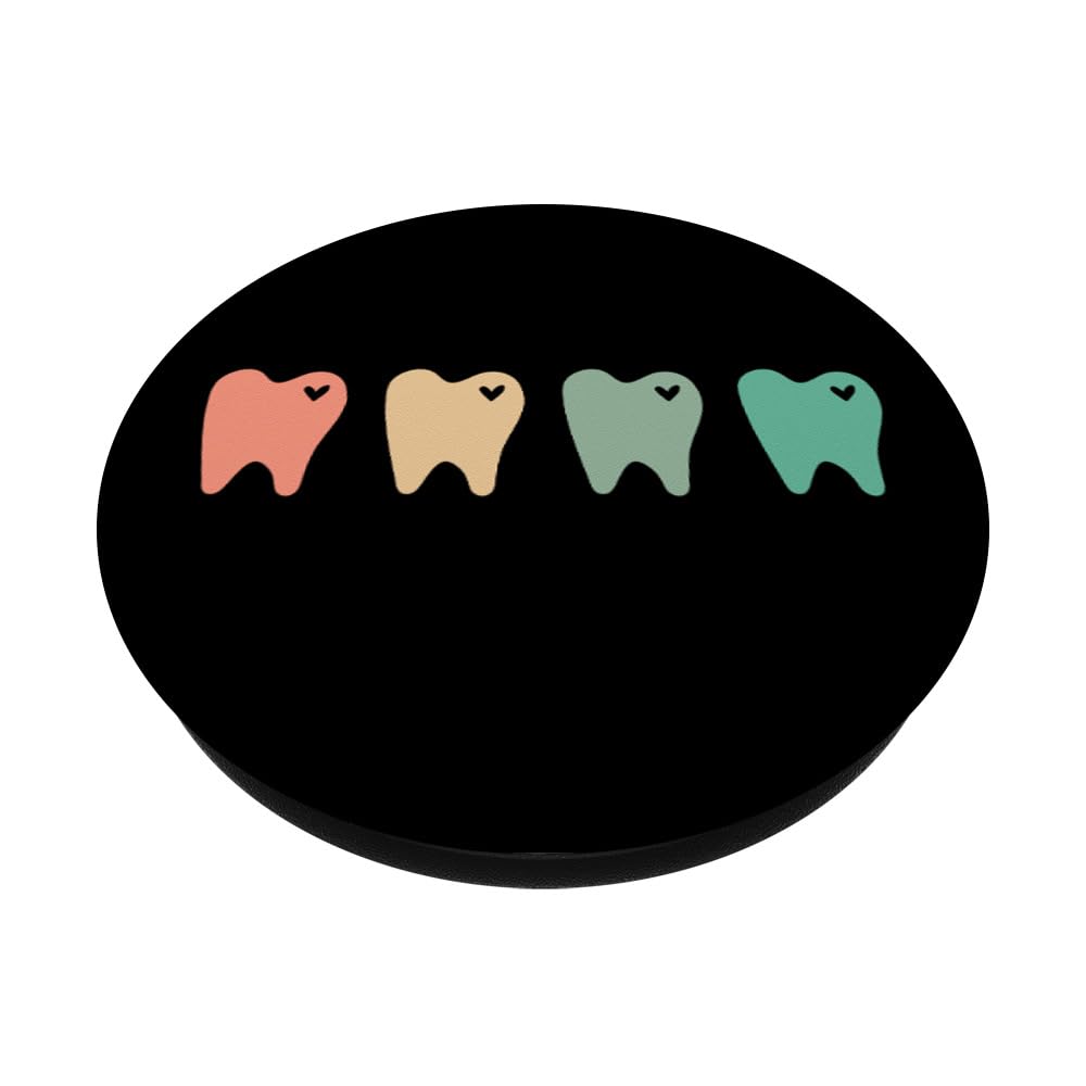 Cute Dental Teeth and Hearts Graphic PopSockets Grip & Stand - Green, Coral, Yellow for Phones & Tablets | Perfect for School, Work, and Travel