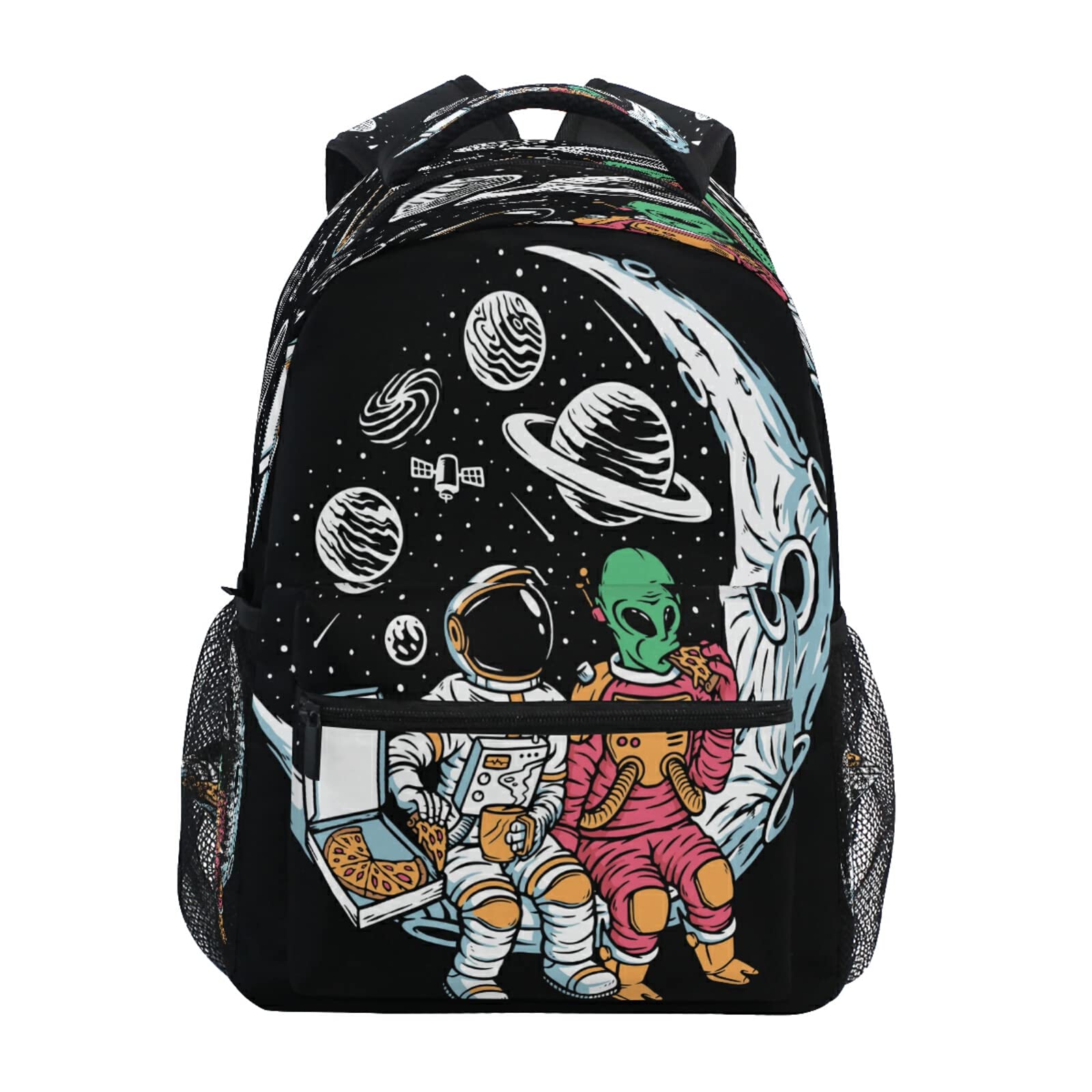Galaxy Astronauts Alien Themed Backpack - 16 Inch Laptop Bag with Double Zipper, Adjustable Shoulder Straps - Perfect for School, Travel & Sports | Casual Daypack for Men & Women