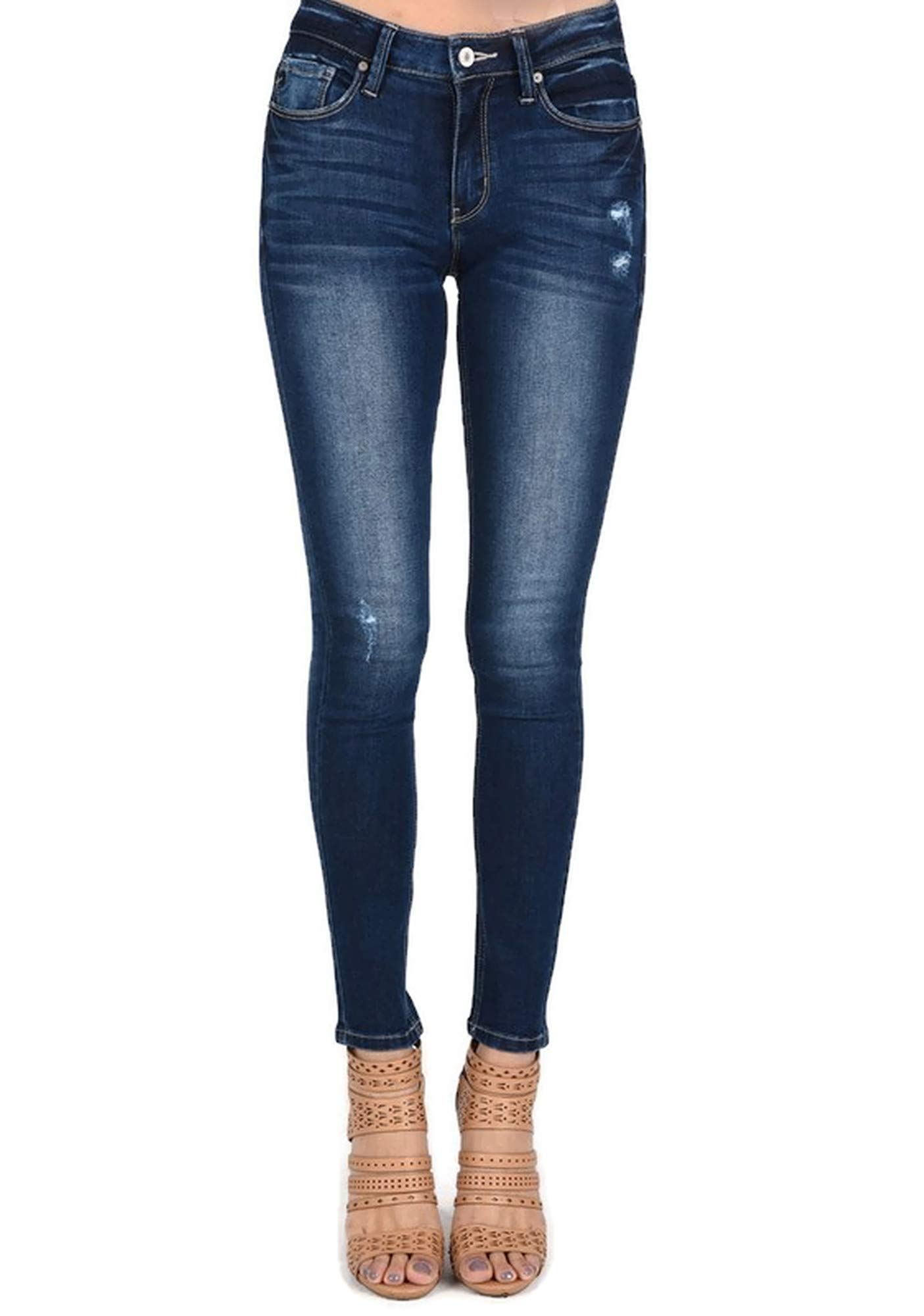 Kan Can Women's Lightest Touch Distressed Mid Rise Super Skinny Jeans - Comfortable Stretch Denim Pants for Casual Wear & Night Out