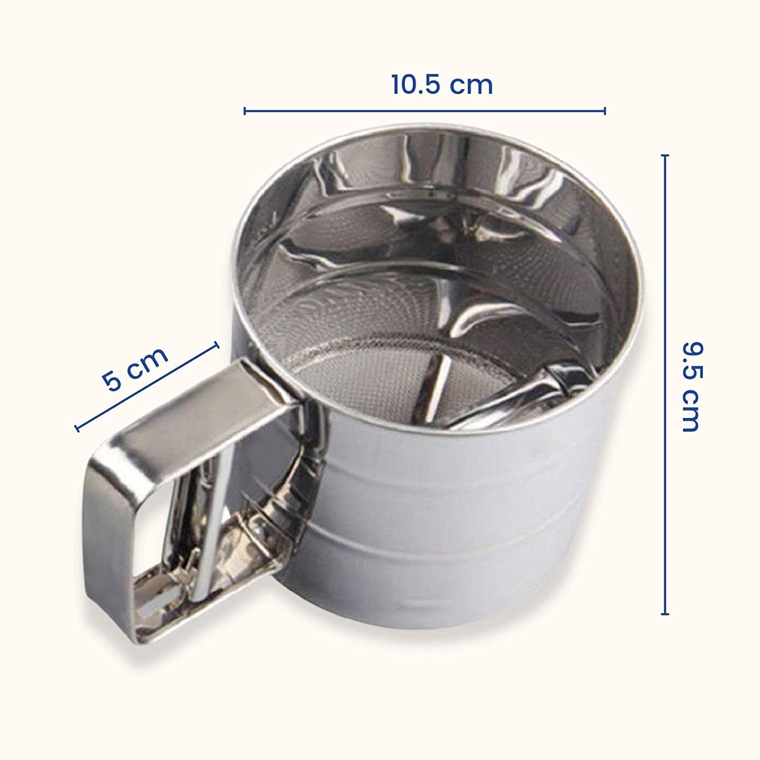 Premium Stainless Steel Mesh Flour Sifter - Mechanical Baking Sugar Shaker Sieve with Handle - Perfect for Baking, Cake Decorating & Kitchen Use