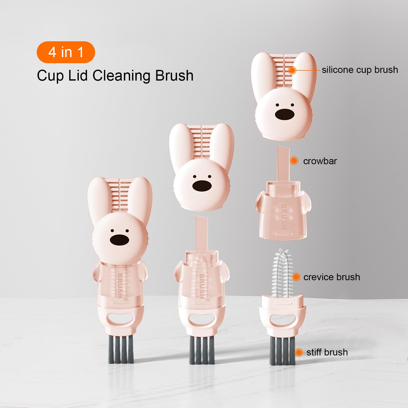 4-in-1 Cup Cleaning Brush Set - Multi-Purpose Bottle & Lid Cleaner for Kitchen & Home - 3Pcs