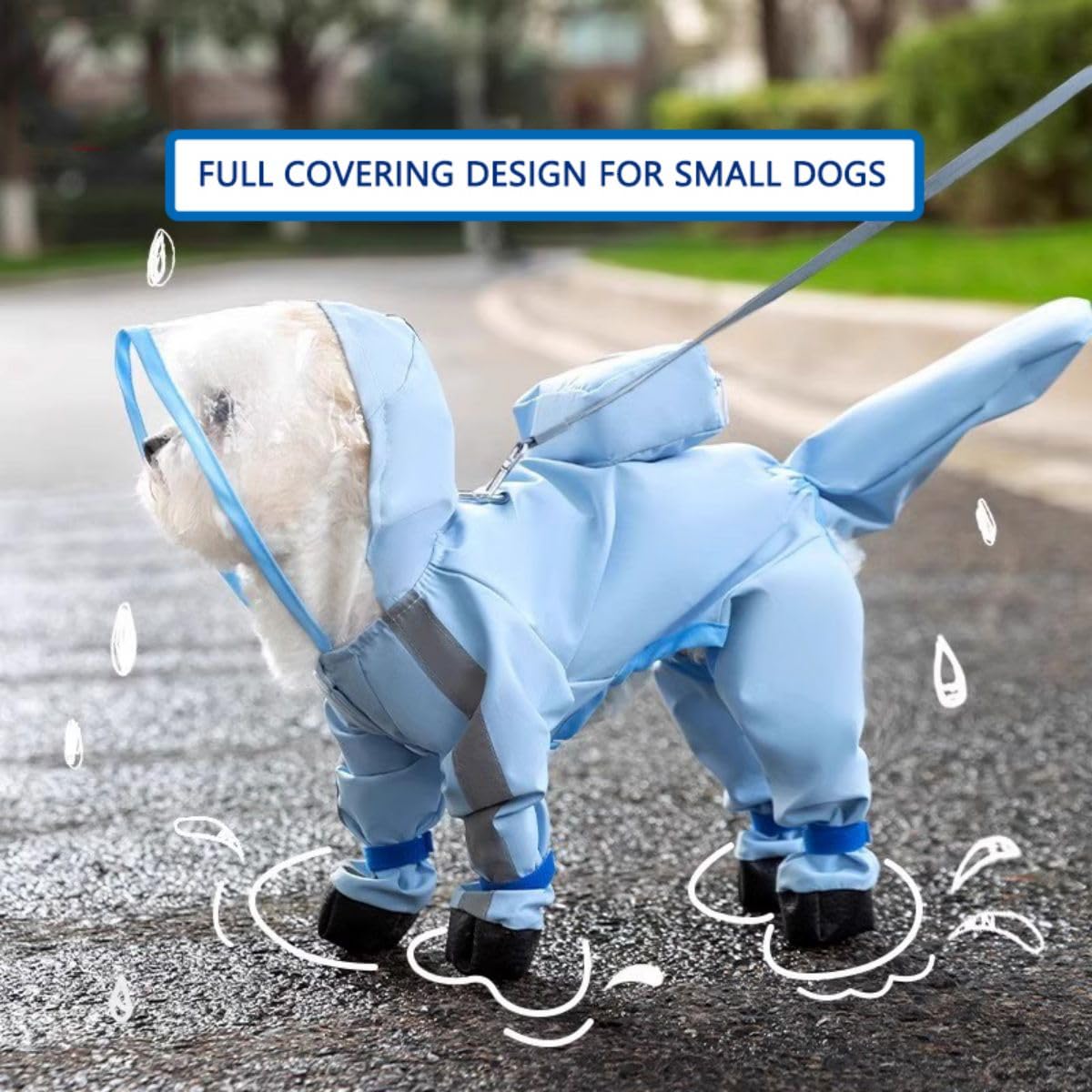 Waterproof Reflective Dog Raincoat with Rain Boots Set for Small & Medium Dogs - Full-Coverage Hooded Jacket with Backpack Attachment - Blue Size M - Perfect for Rainy Walks & Outdoor Adventures