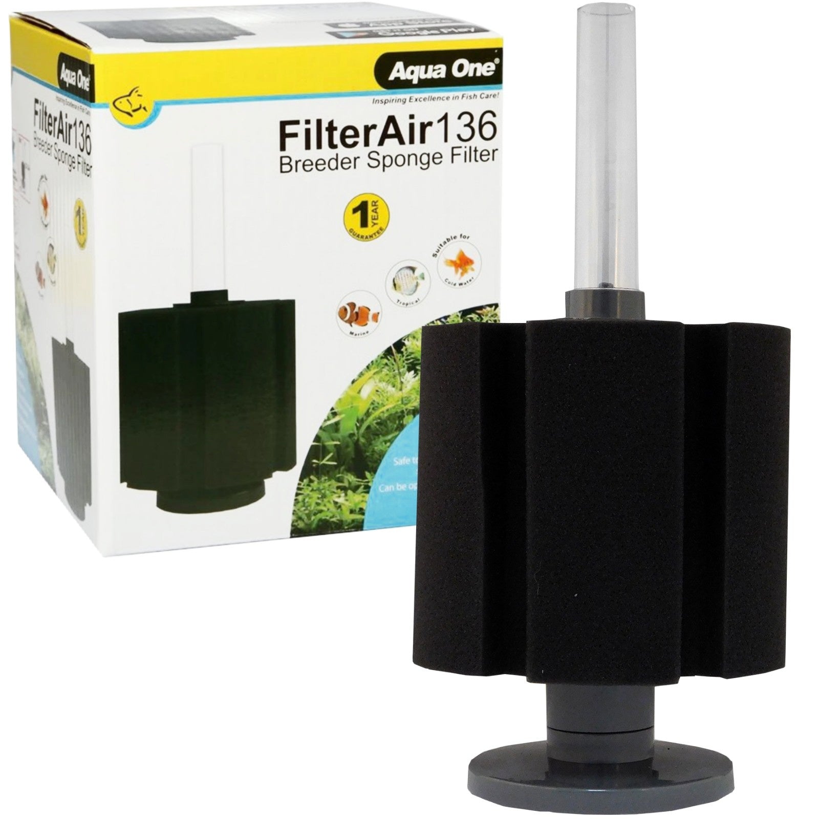 Aqua One Filter Air 136 - High Efficiency Aquarium Air Pump for Fish Tanks, Quiet Oxygen Pump for Freshwater & Saltwater Fish - Perfect for Home Aquariums, Fish Breeding, and Hydroponic Systems