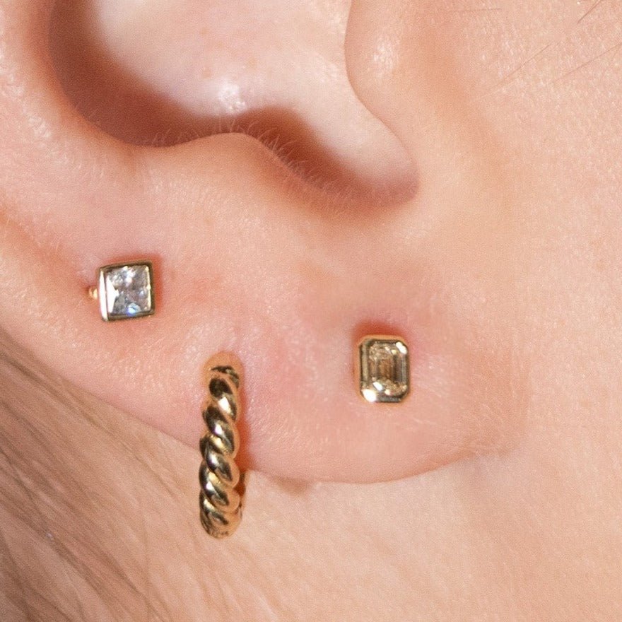 14K Yellow Gold Emerald Cut Diamond Flat Back Stud Earrings for Women - Perfect for Weddings, Parties & Everyday Elegance