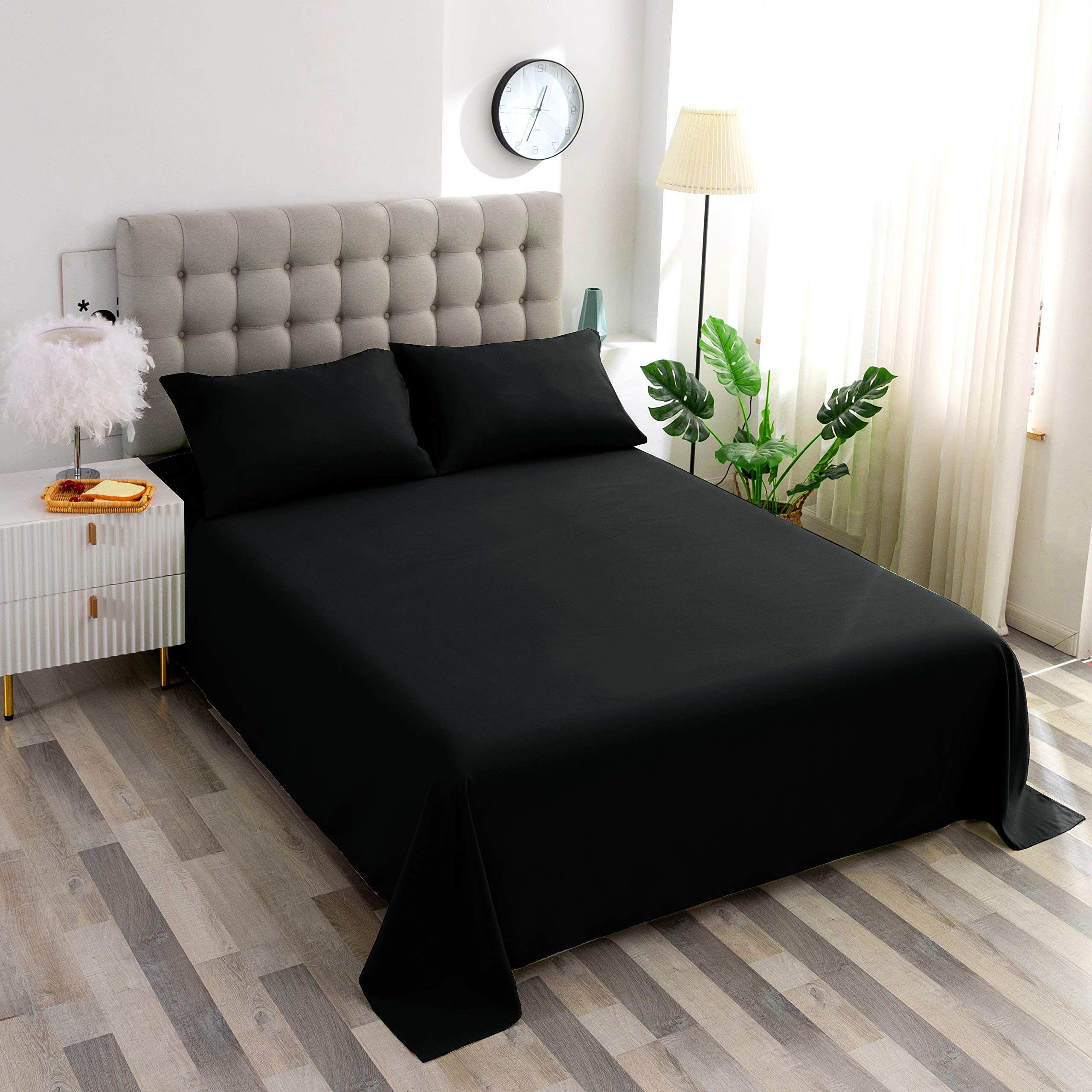 Premium 800 Thread Count Full Size Cotton Flat Sheet - Soft & Breathable Top Bed Sheet, 1 Piece (Black) for Comfortable Sleep & Luxury Bedding