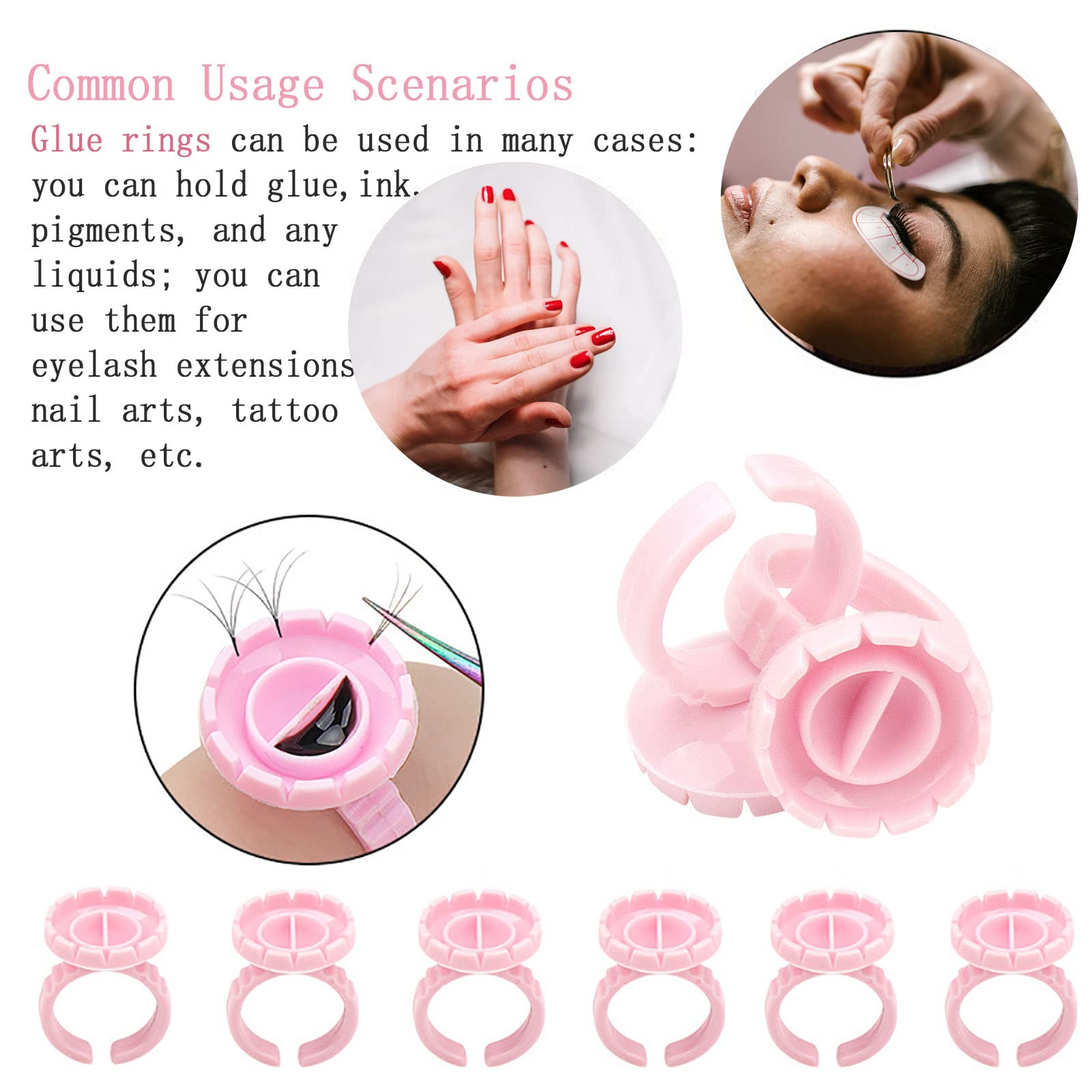 300PCS Disposable Eyelash Extension Glue Rings - Pink Lash Adhesive Holders for Professional & DIY False Eyelash Application - Perfect for Salon, Home Use & Beauty Enthusiasts
