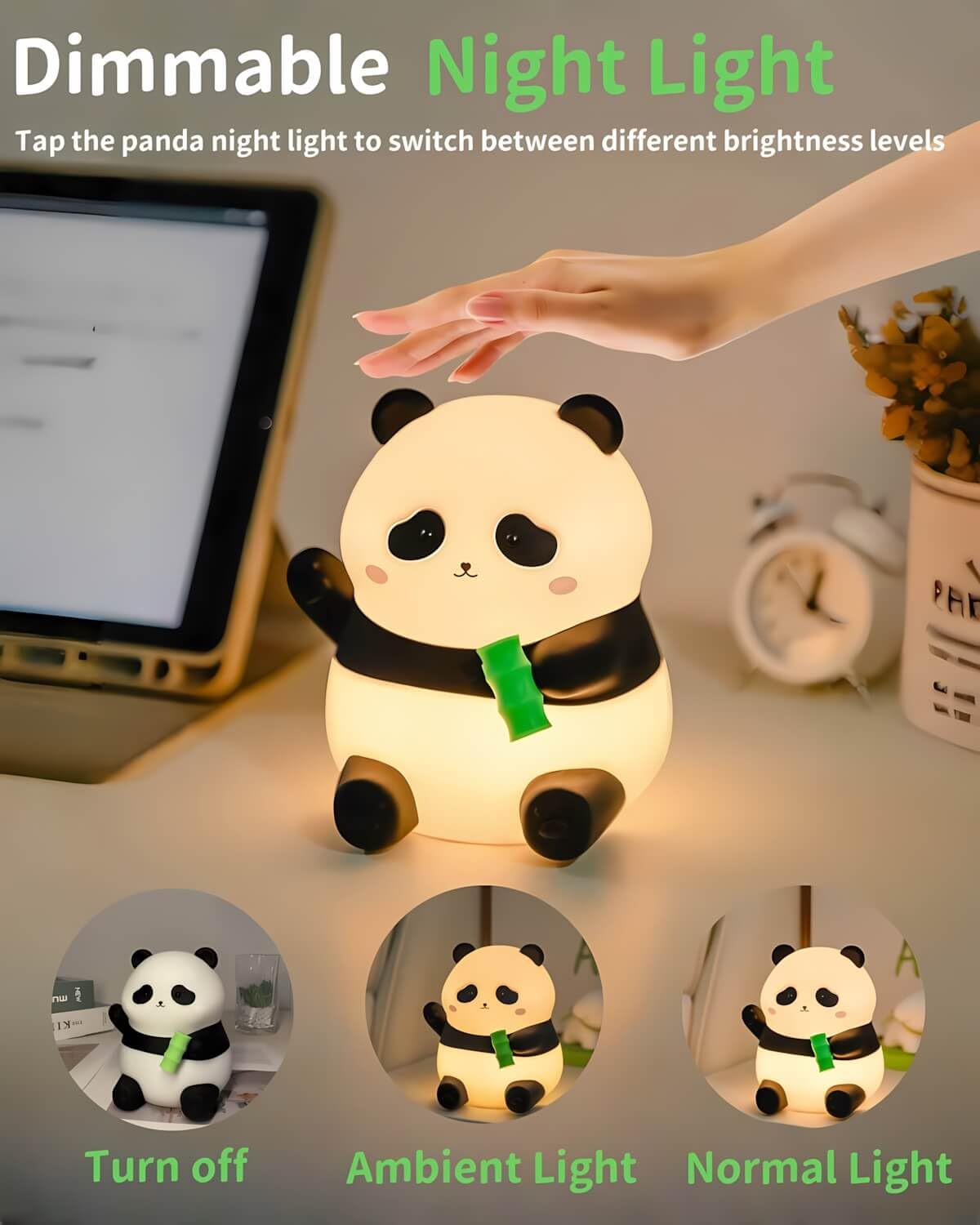 Rechargeable Dimmable Silicone Panda Night Light with Timer - Cute LED Animal Lamp for Kids Room, Nursery & Bedroom Decor | Soft Squishy Kawaii Desk Light for Baby, Children & Adults | Perfect for Nighttime Feeding, Reading & Relaxation