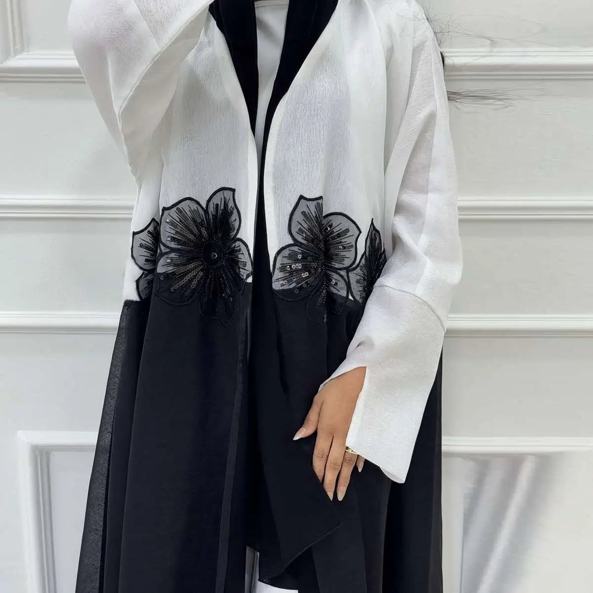 Urgarment 3D Appliques Cardigan Open Abaya Dress for Women - Elegant Long Sleeve Muslim Kaftan Robe #25210 | Perfect for Eid, Wedding, Party & Special Occasions