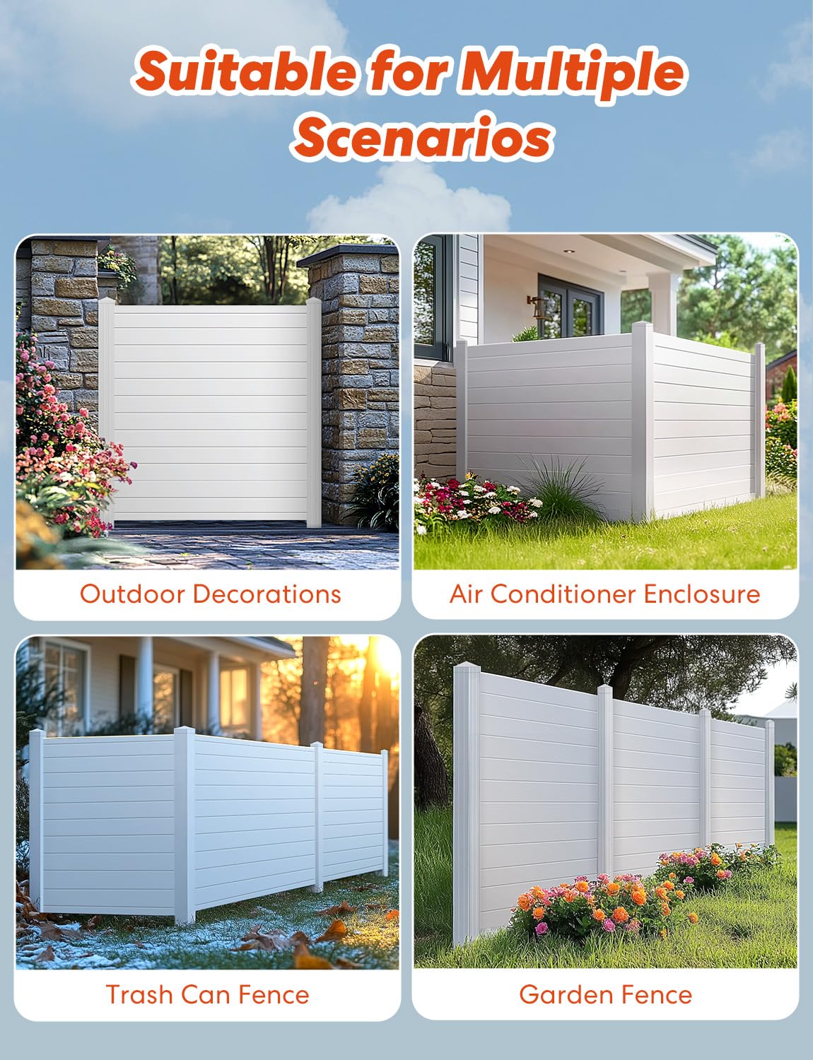 Vinyl Privacy Fence Panel for AC Units, Trash Cans & Pool Equipment - Outdoor Durable Enclosure Solution for Backyard, Patio & Garden Privacy