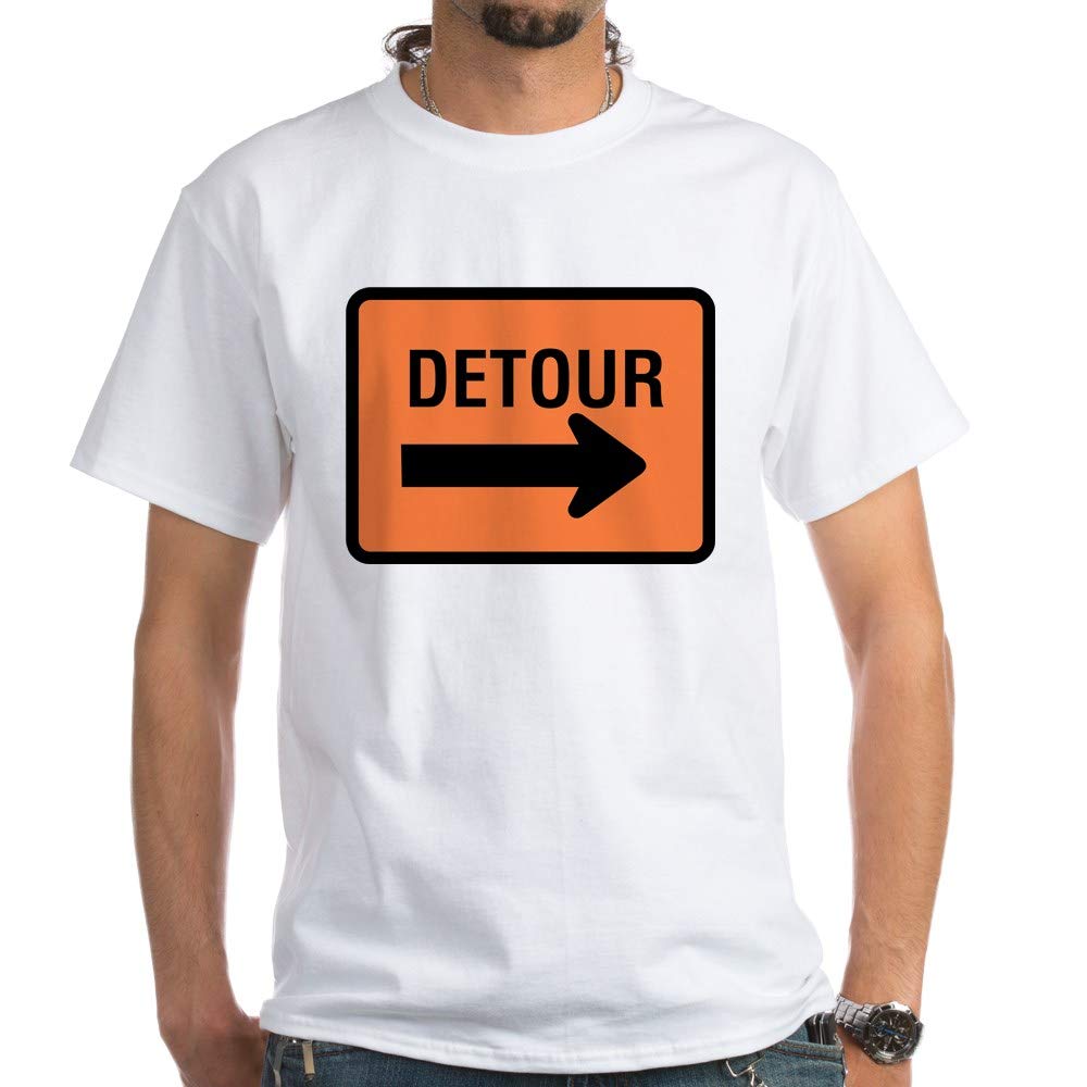 Detour Sign White Cotton T-Shirt for Men & Women - Funny Road Trip Graphic Tee - Perfect for Travel Lovers, Road Trips & Casual Wear