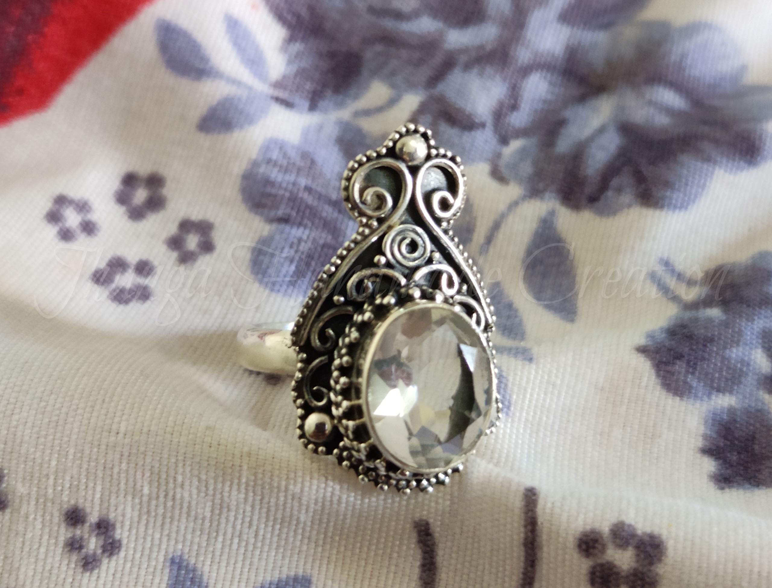 Crystal Quartz Ring - Sterling Silver Healing Jewelry for Women | Vintage Style Bohemian Ring | Antique Victorian Promise & Engagement Gift | Perfect for Meditation, Boho Fashion & Spiritual Healing