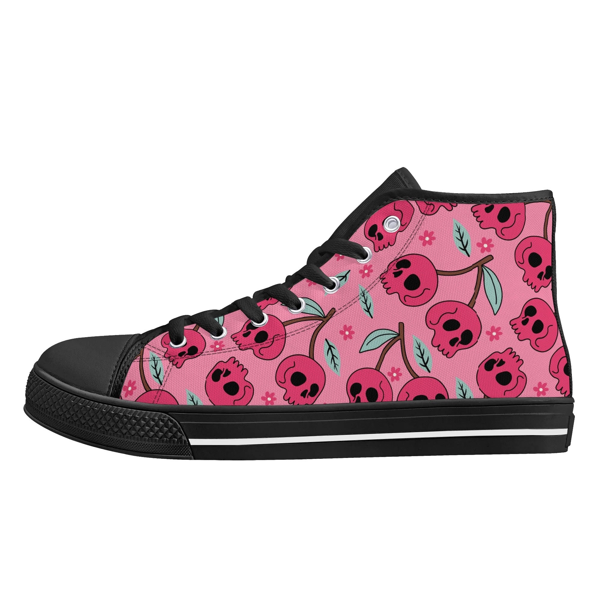 Cherry Skulls Rubber High Top Canvas Shoes for Men & Women - Vintage Punk Sneakers for Casual Wear, Street Fashion, and Skater Style