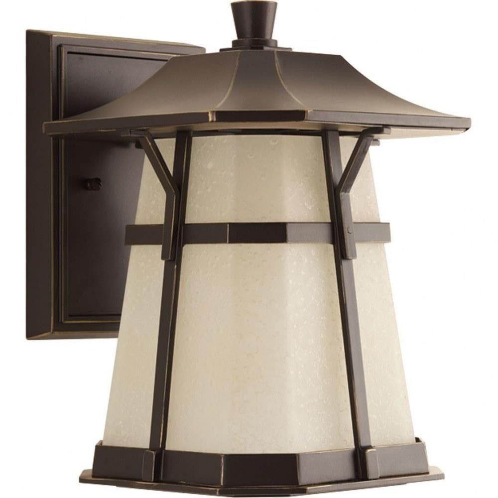 Progress Lighting Derby LED 1-Light Outdoor Wall Lantern - Etched Seedy Umber Watermark Glass, Antique Bronze Finish - Perfect for Porch, Patio, and Garden Lighting