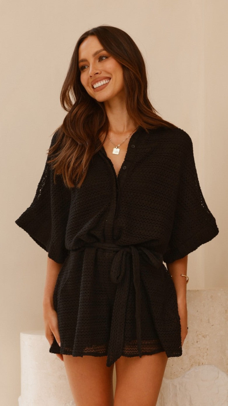 Carmen Playsuit for Women - Stylish Black Jumpsuit for Summer, Casual Outings & Beach Vacations