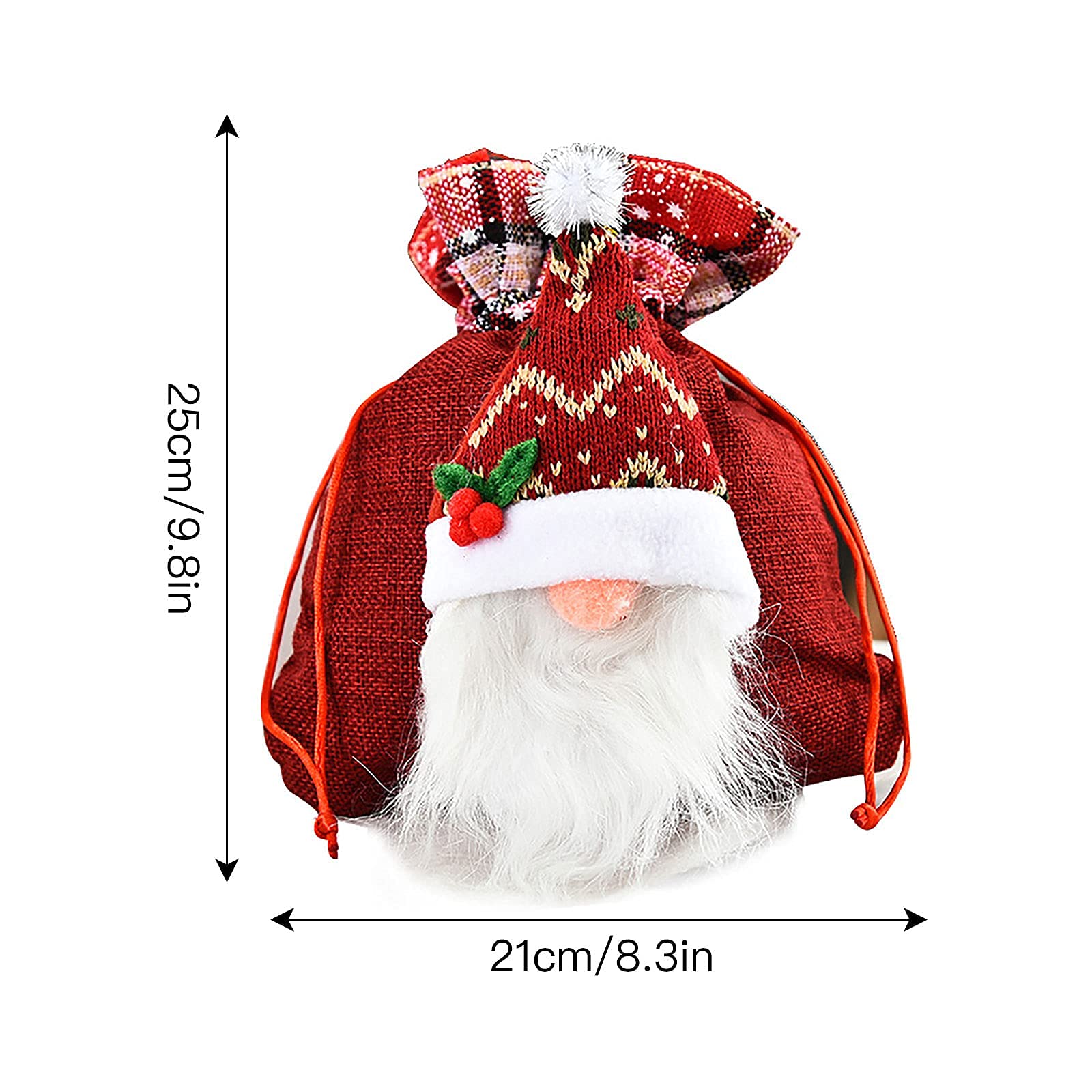 6 Pack Christmas Candy Bags - Burlap Drawstring Gift Bags with 3D Faceless Doll Design for Holiday Treats & Party Favors (Green, Red, Gray) - Perfect for Christmas Parties, Stocking Stuffers & Gift Exchanges