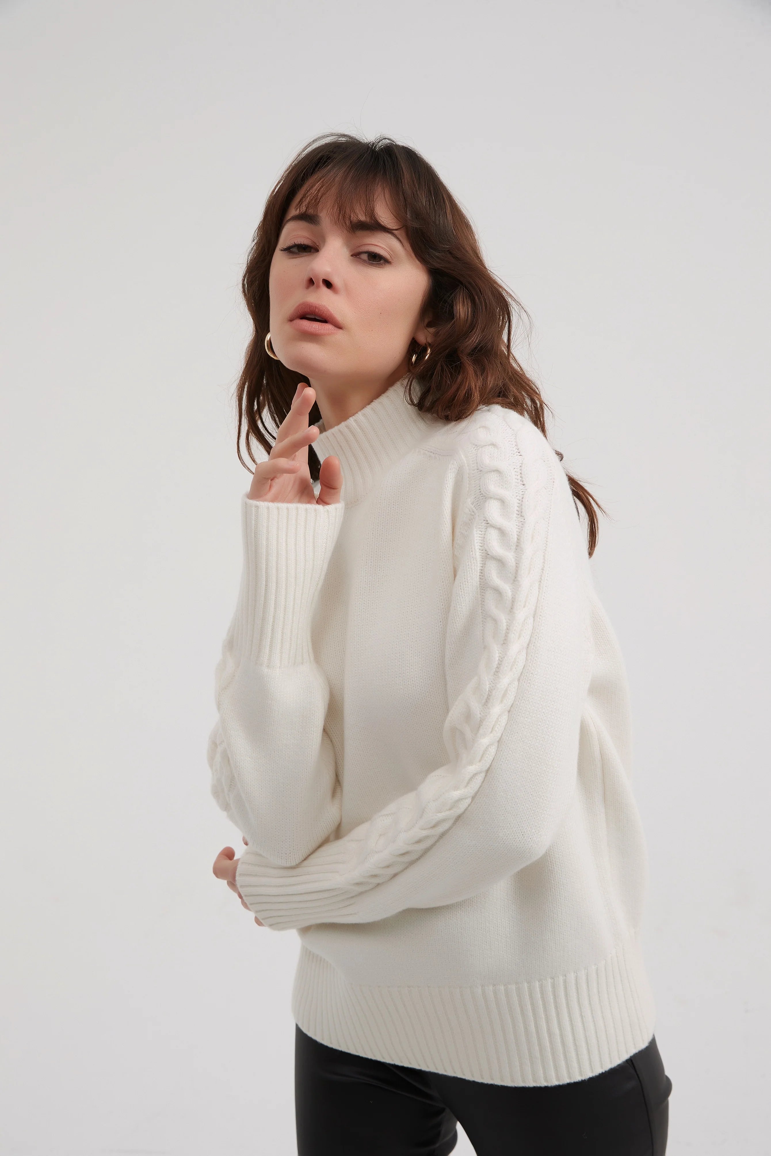 Cable Knit Sleeve Sweater in Ivory - Perfect for Fall Layering & Cozy Winter Outfits