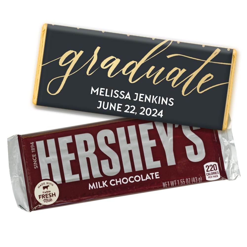 Personalized Graduation Milk Chocolate Bars - 12 Gold Foil Wrapped Candy Favors for Graduation Parties, Gifts & Celebrations