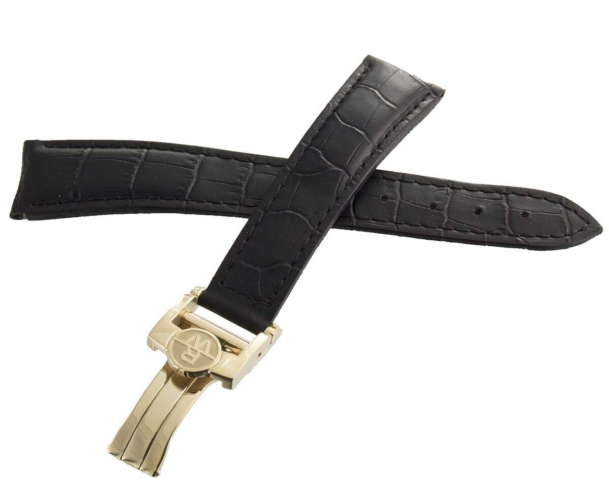 Raymond Weil 20mm Black Genuine Leather Watch Band with Gold-Tone Stainless Steel Deployment Buckle - Replacement Strap for Luxury Watches - Perfect for Business, Formal Occasions & Everyday Wear
