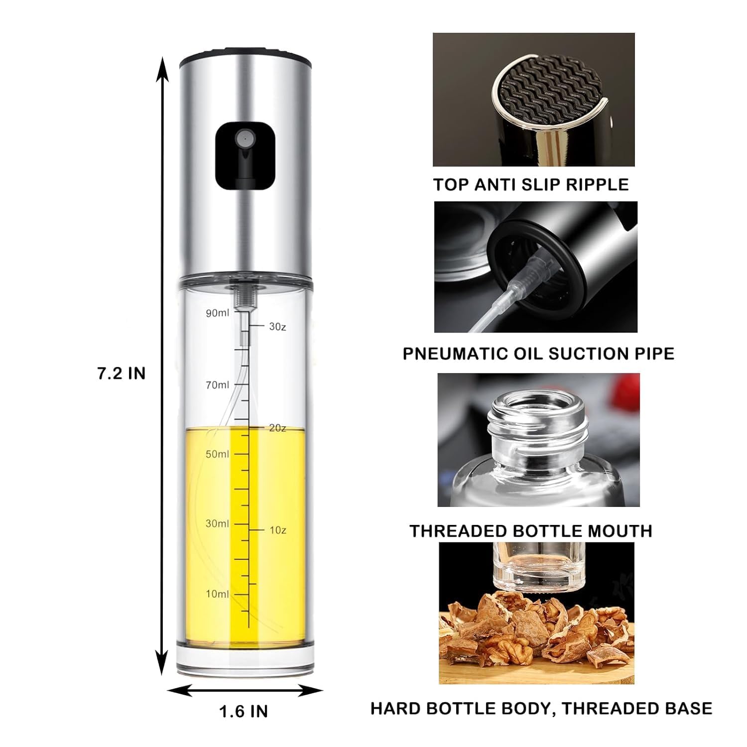 DISONE Refillable Oil and Vinegar Spray Bottle - 100ml Olive Oil Mister for Cooking, Baking, Grilling & Salad Dressing | Kitchen Essential for Healthy Cooking & Meal Prep