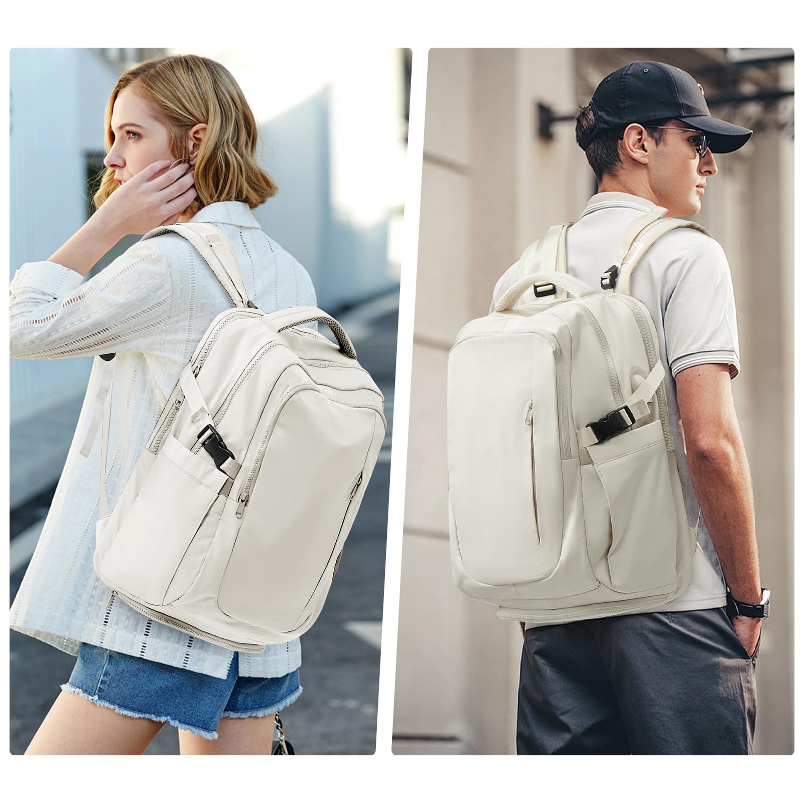 Suwasp Large Airline Approved Carry On Backpack for Women & Men - TSA Compliant Personal Item Bag for Frontier Airlines & Flights, Durable Travel Backpack with Spacious Compartments - Perfect for Business Trips, Weekend Getaways & Commuting (White)