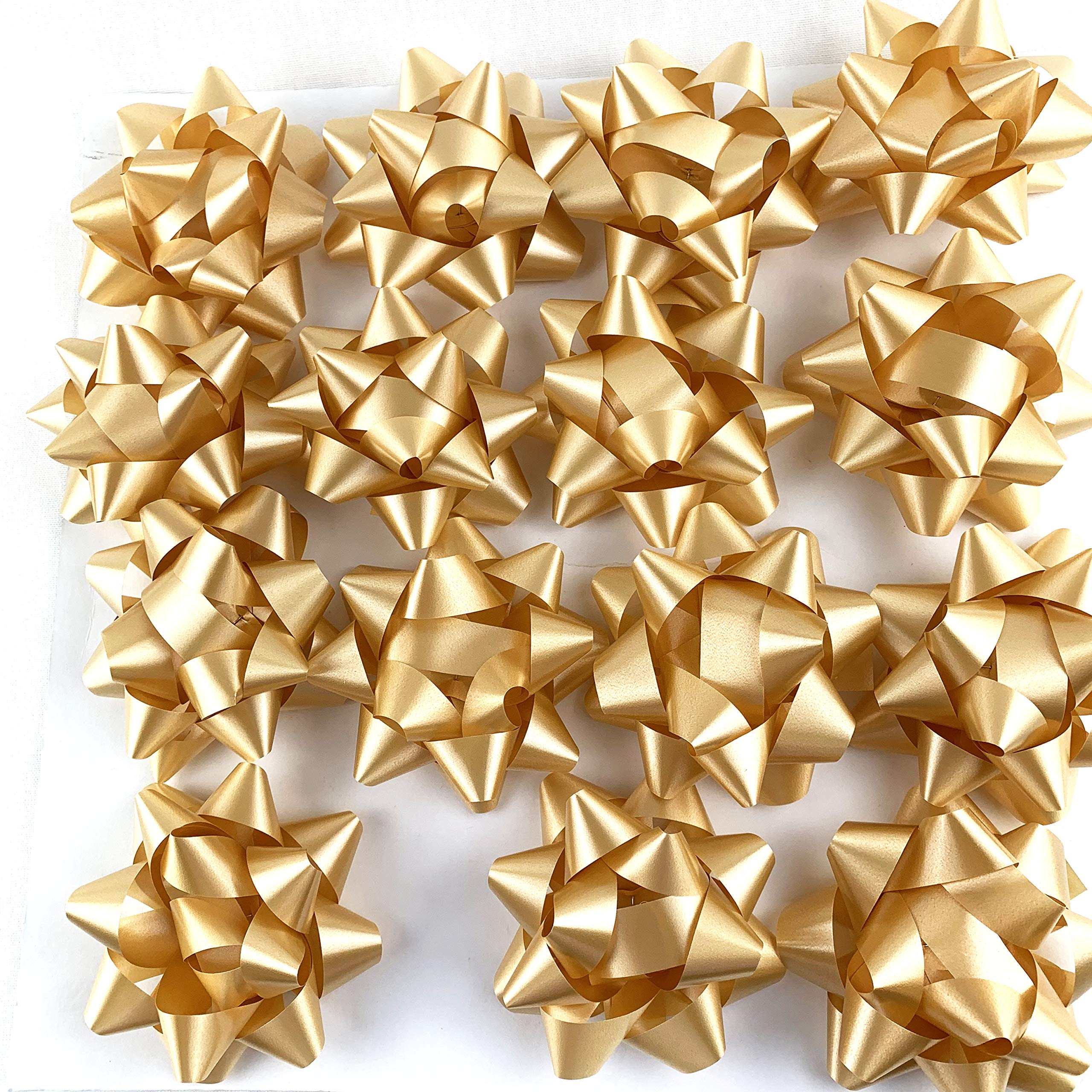 Premium Gold Confetti Star Gift Bows - 3.75 Inch Christmas Present Wrapping Decorations (15 Pack) - Perfect for Holiday Gifts, Party Favors, Wedding Decor & DIY Craft Projects