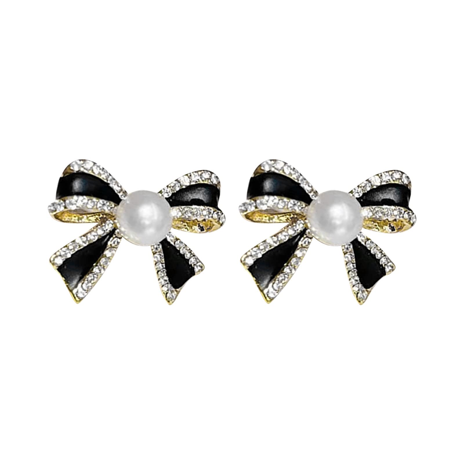 Elegant Bow Pearl Earrings for Teen Girls & Women - Minimalist Piercing Studs, Trendy Colored Hoop Earrings (One Size) - Perfect for School, Parties & Everyday Wear