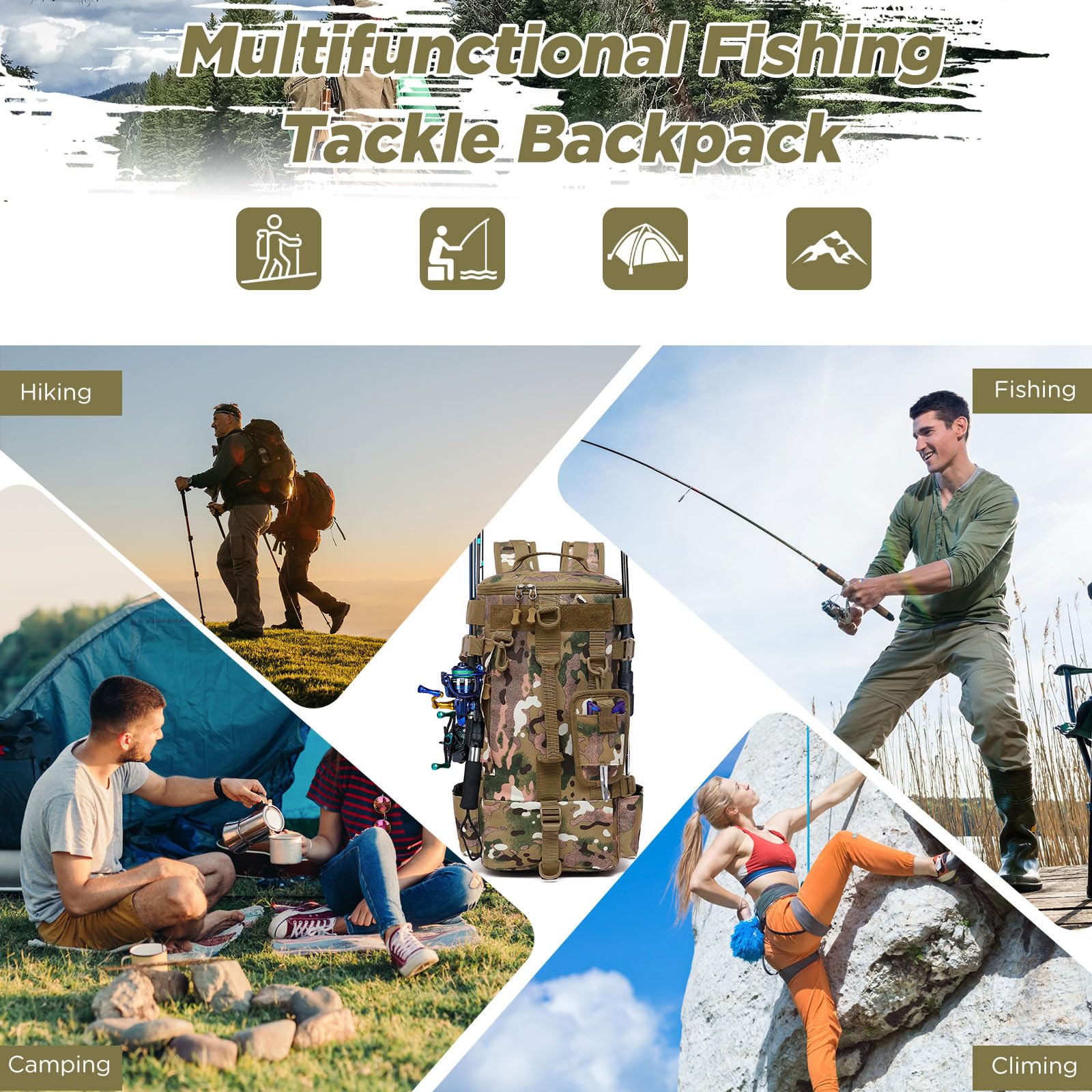 **Military Tactical Fishing Backpack - Waterproof Camouflage Gear Bag for Fishing, Hiking, Camping & Hunting | Durable Multifunctional Tackle Storage with MOLLE System | Perfect for Outdoor Adventures & Survival Trips**
